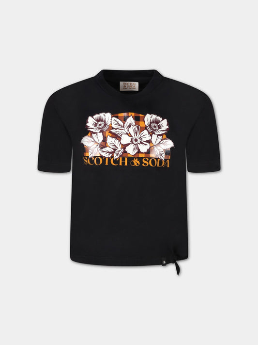 T-shirt nera per bambina con logo,Scotch&soda,165168 0008