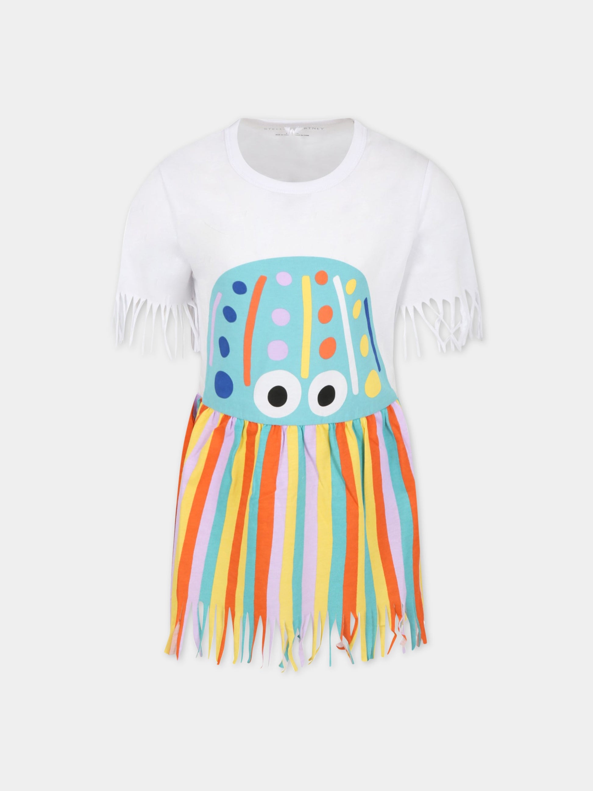 Vestito multicolor per bambina con medusa e frange,Stella Mccartney Kids,8Q1AF1 Z0168 101MC