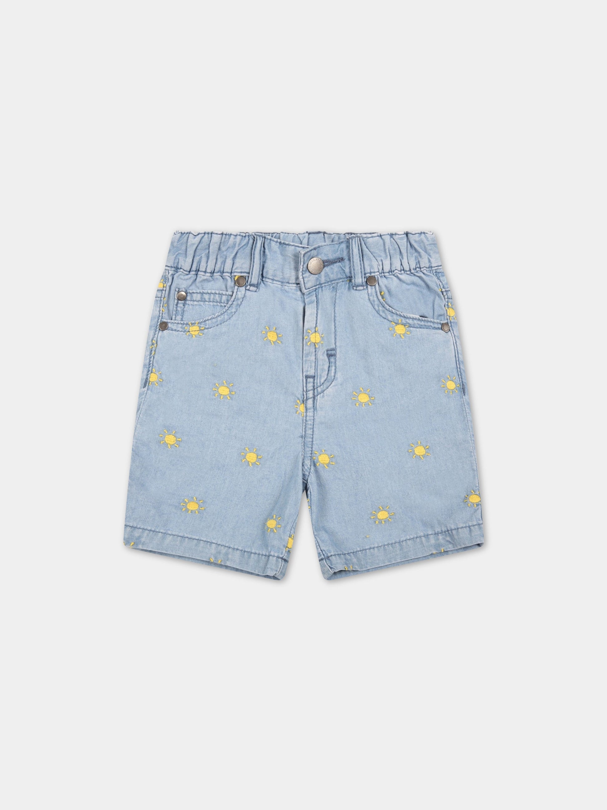 Shorts celesti per neonata con sole giallo,Stella Mccartney Kids,8Q6TN9 Z0213 606