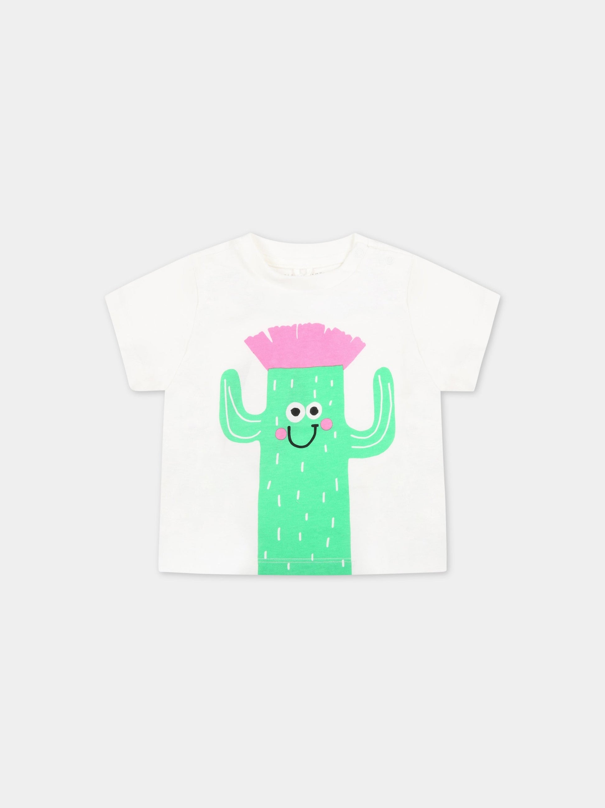 T-shirt bianca per neonati con cactus,Stella Mccartney Kids,8Q8HG1 Z0168 100VE