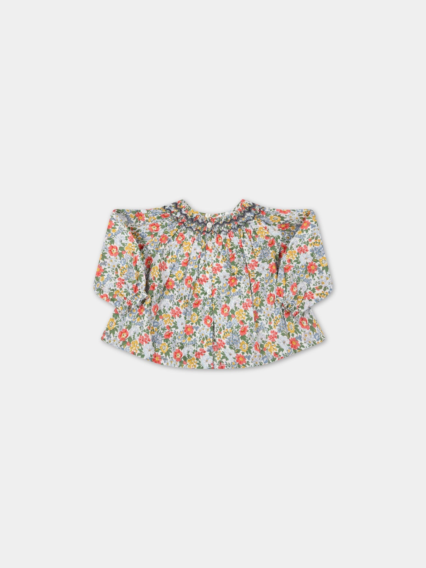 Blusa bianca per neonata con fiori,Bonpoint,S02XBLWO0801 515