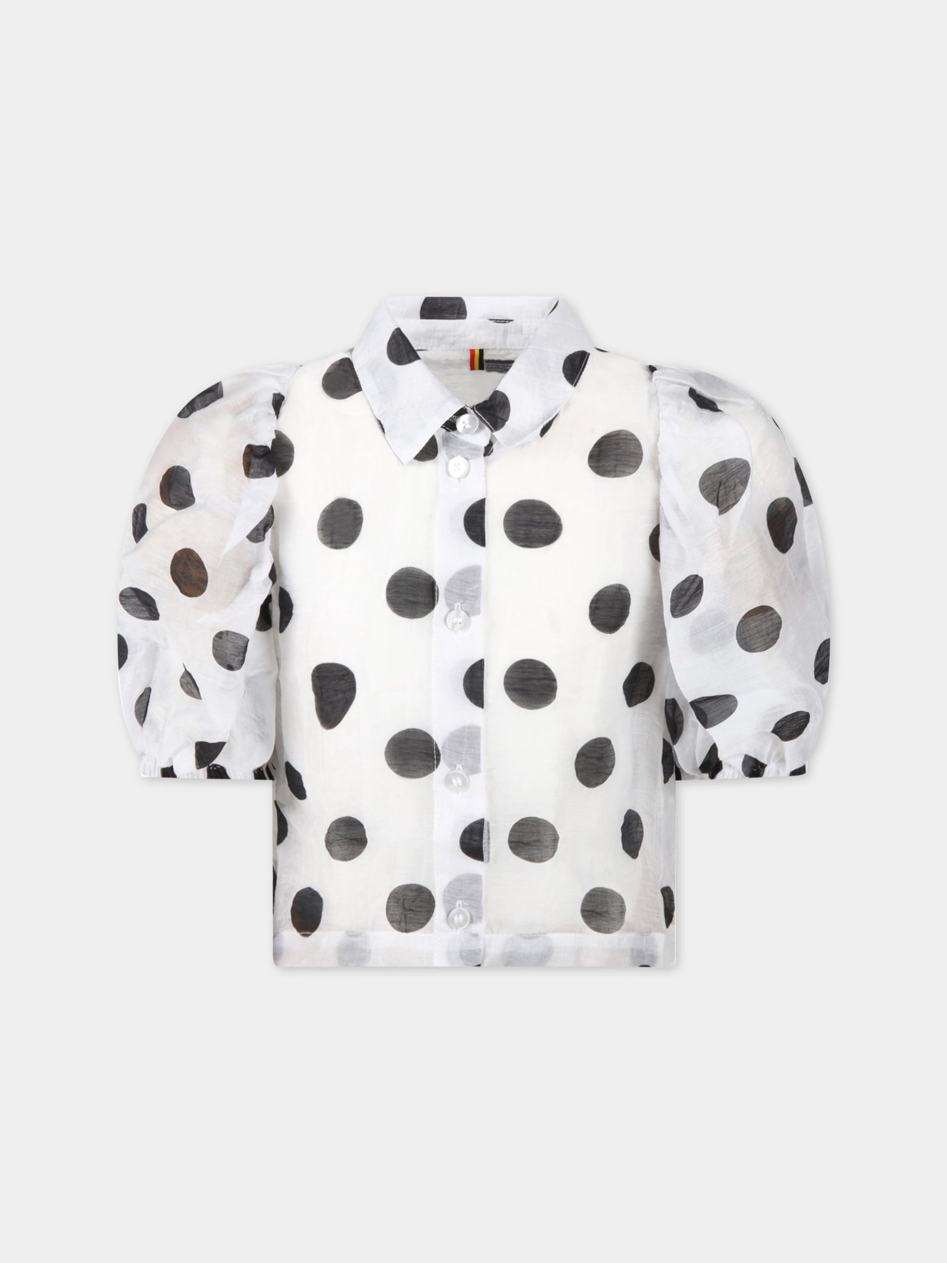 Camicia bianca per bambina con pois neri,Caroline Bosmans,1507-07-1090 DOT BLACK