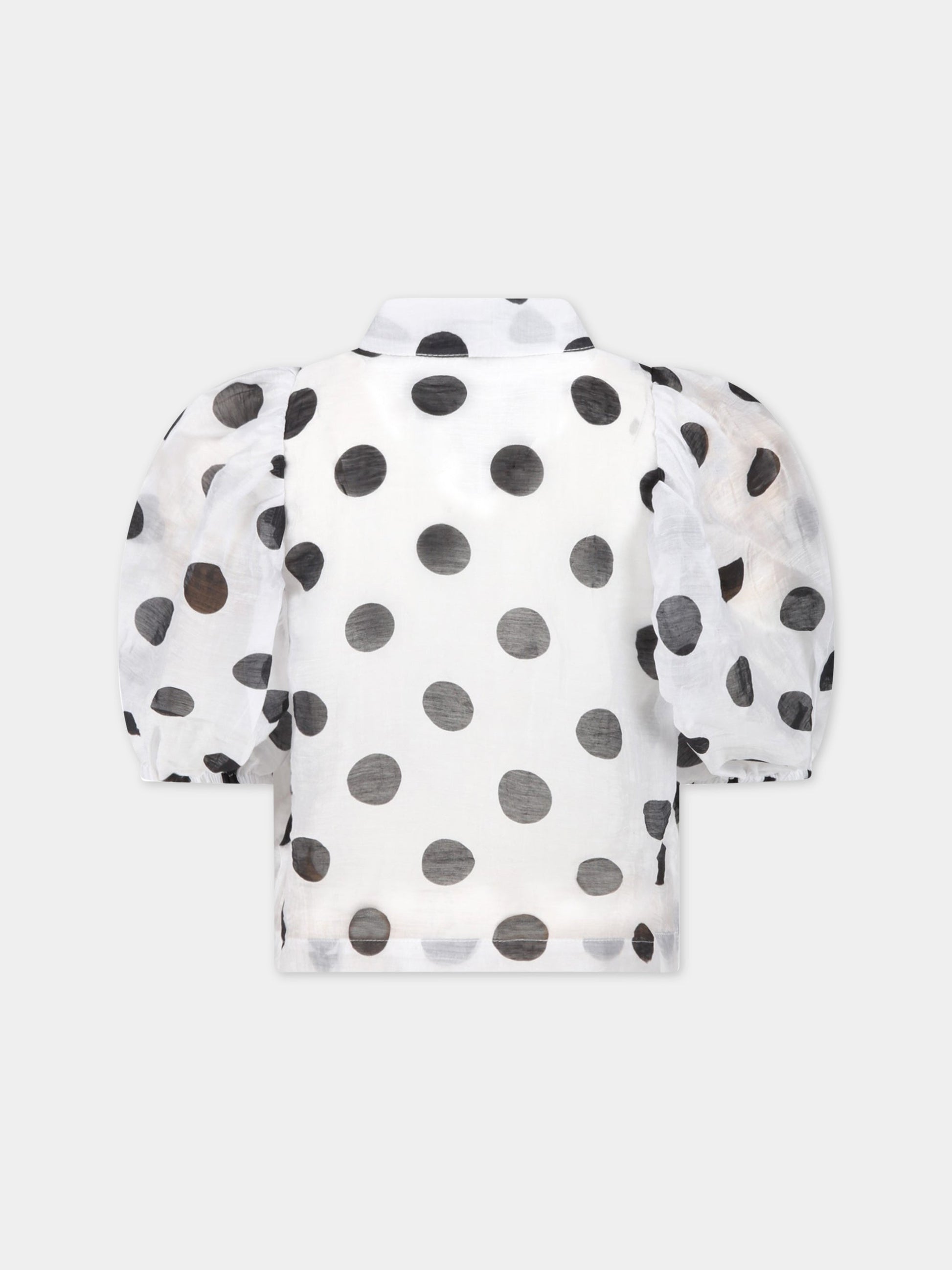 Camicia bianca per bambina con pois neri,Caroline Bosmans,1507-07-1090 DOT BLACK