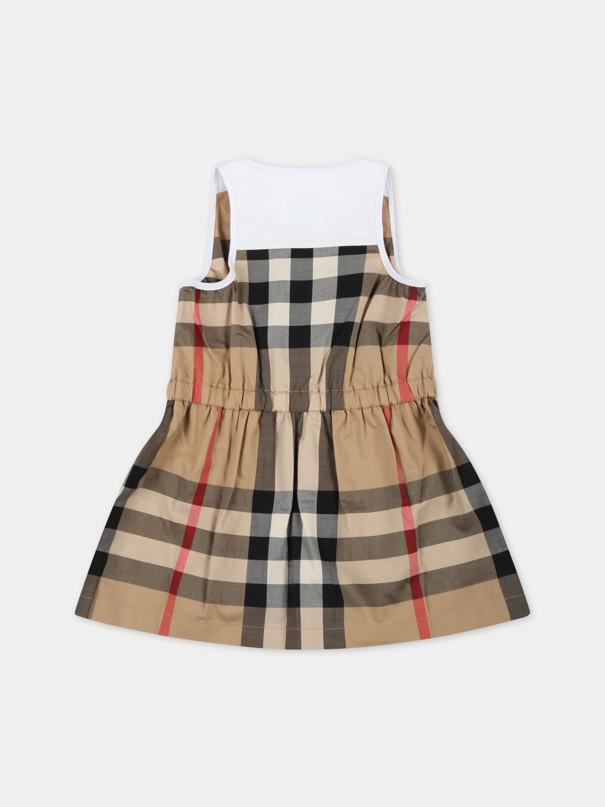 Vestito beige per neonata con iconico check,Burberry Kids,8047567