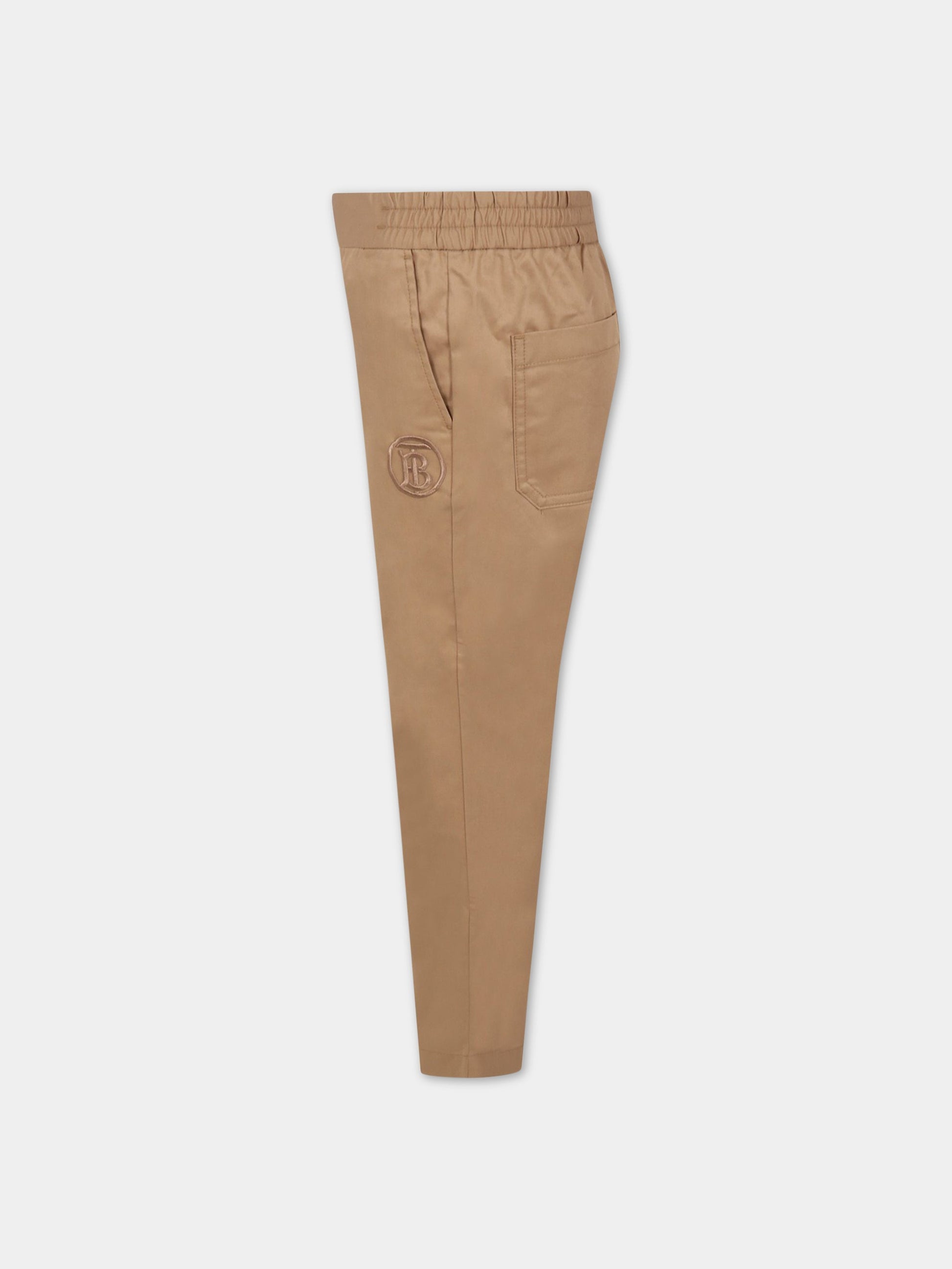 Pantaloni beige per bambino con logo ricamato,Burberry Kids,8053966