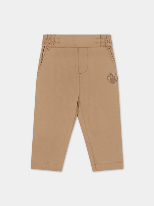 Pantaloni beige per neonato con logo ricamato,Burberry Kids,8053964