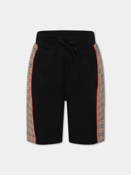 Shorts neri per bambino con check vintage,Burberry Kids,8053941