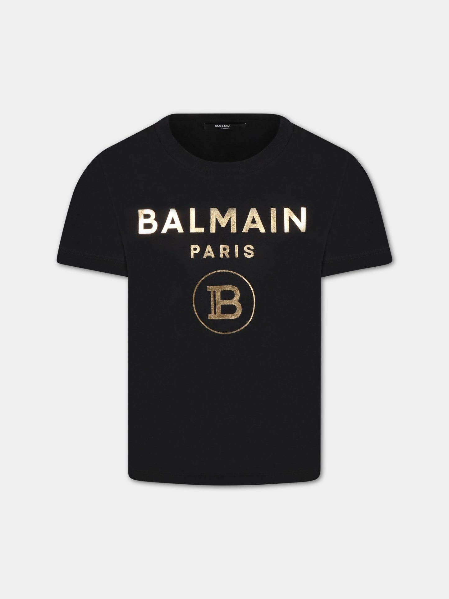 T-shirt nera per bambini con loghi dorati,Balmain Kids,6R8P21 Z0738 930OR