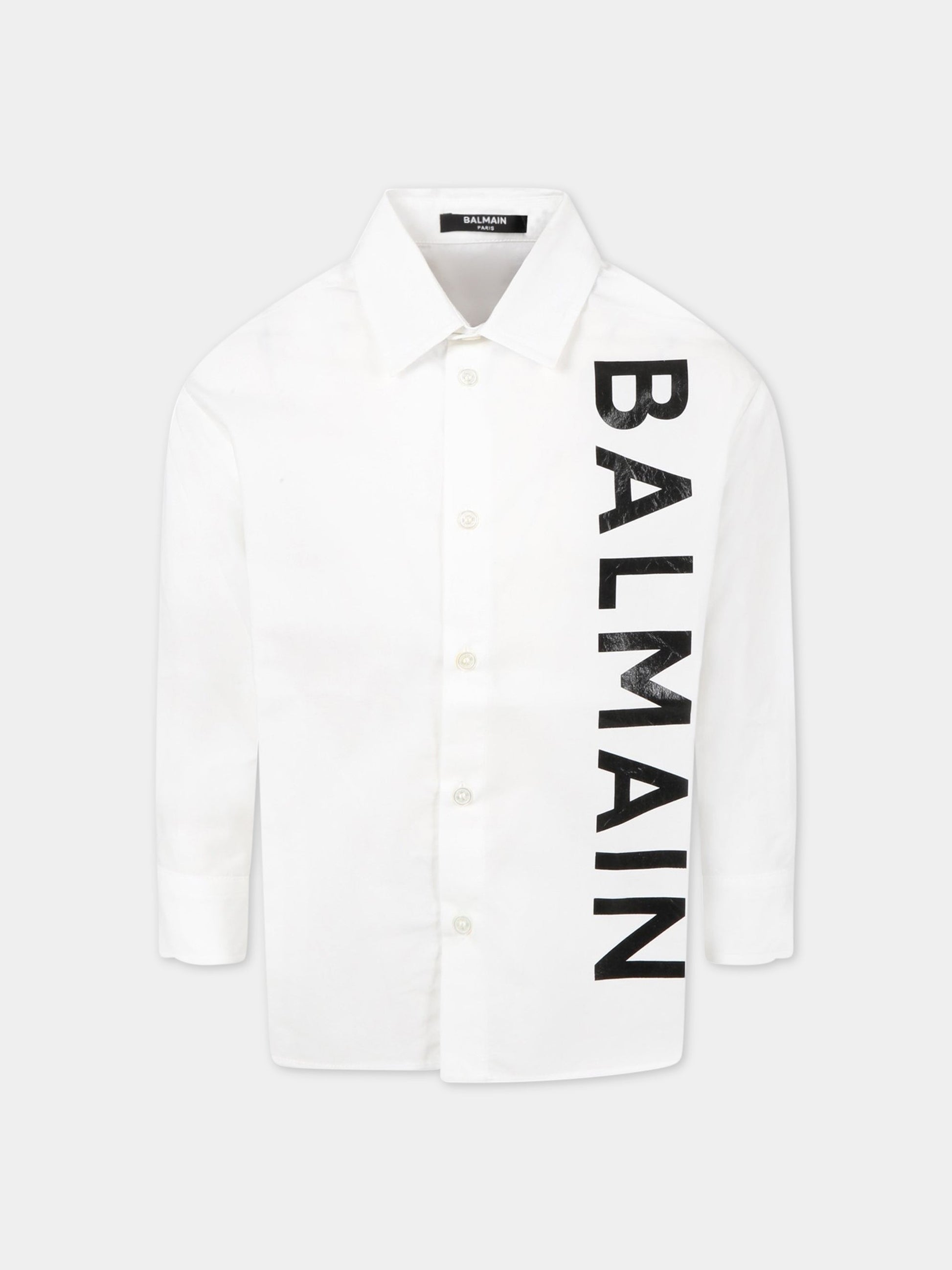 Camicia bianca per bambini con logo,Balmain Kids,6R5O10 P0041 100NE