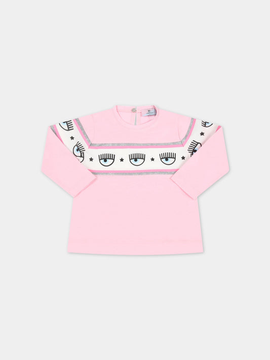 T-shirt rosa per neonata con iconici eyes flirting,Chiara Ferragni Collection,530600 0011 0090