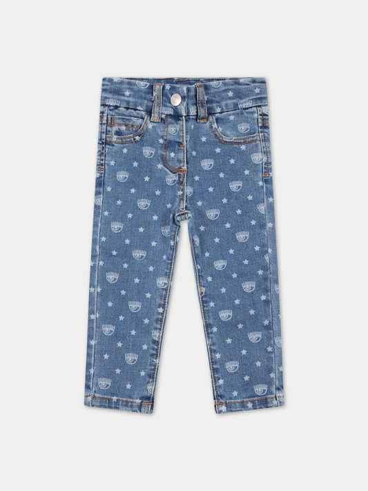 Jeans blu per neonata con iconici occhiolini e stelle,Chiara Ferragni Collection,530402 0031 0056