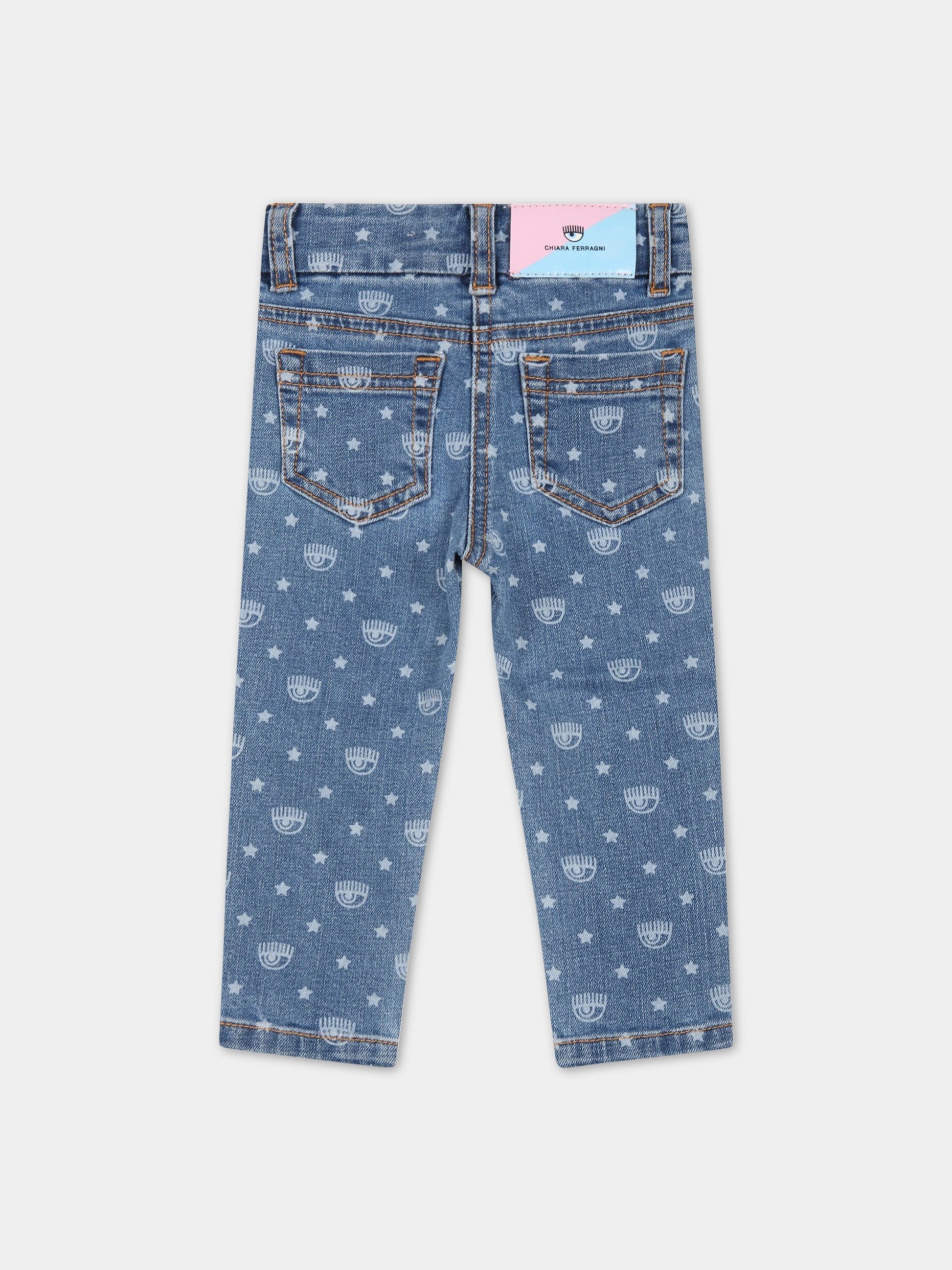 Jeans blu per neonata con iconici occhiolini e stelle,Chiara Ferragni Collection,530402 0031 0056