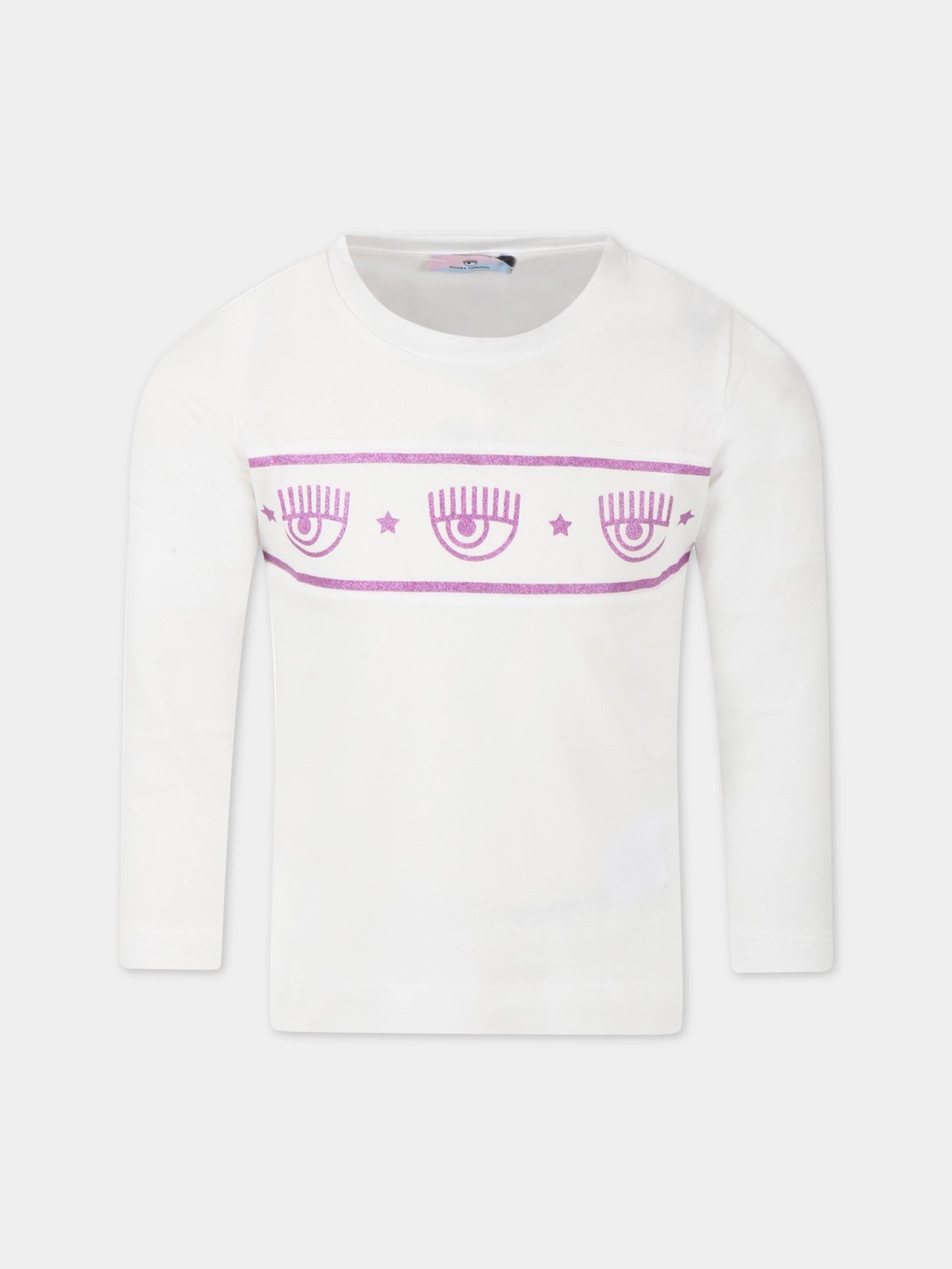 T-shirt bianca per bambina con iconici occhiolini viola,Chiara Ferragni Collection,510623 0205 0001