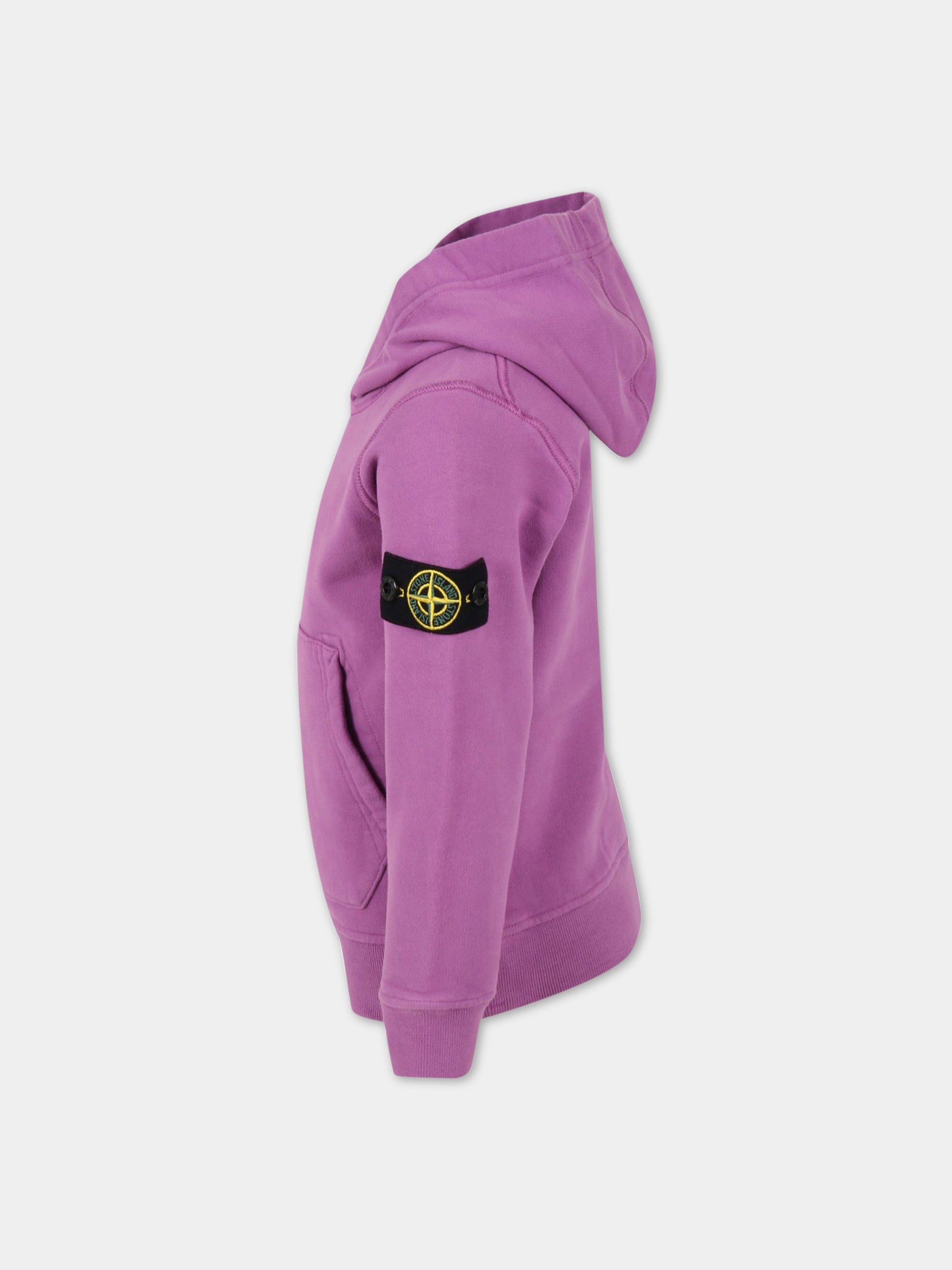 Felpa viola per bambini con iconico patch,Stone Island Junior,771661640 V0087