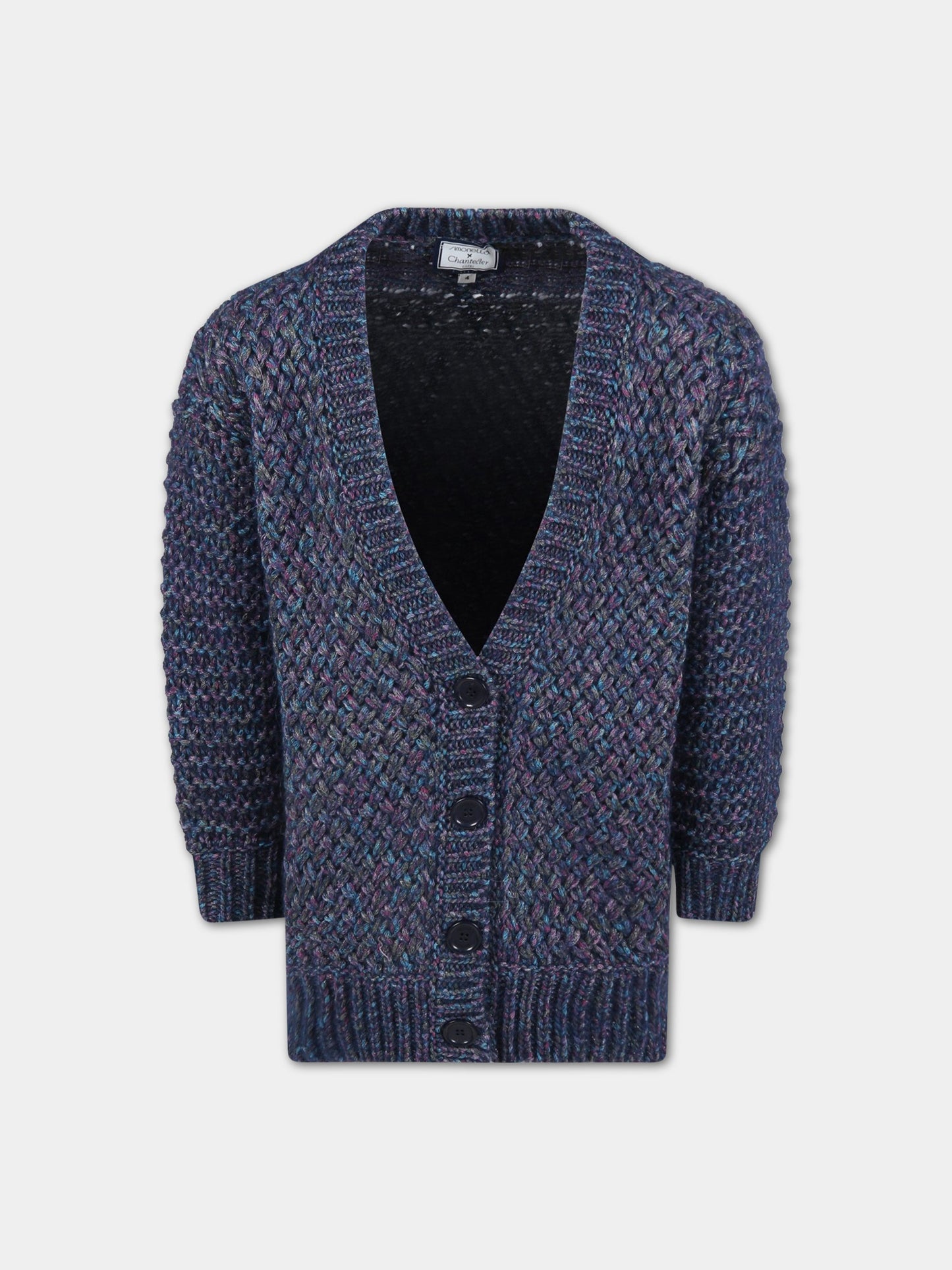 Cardigan blu per bambina con dettagli colorati in lurex,Simonetta,1R9A00 W0071 631MC