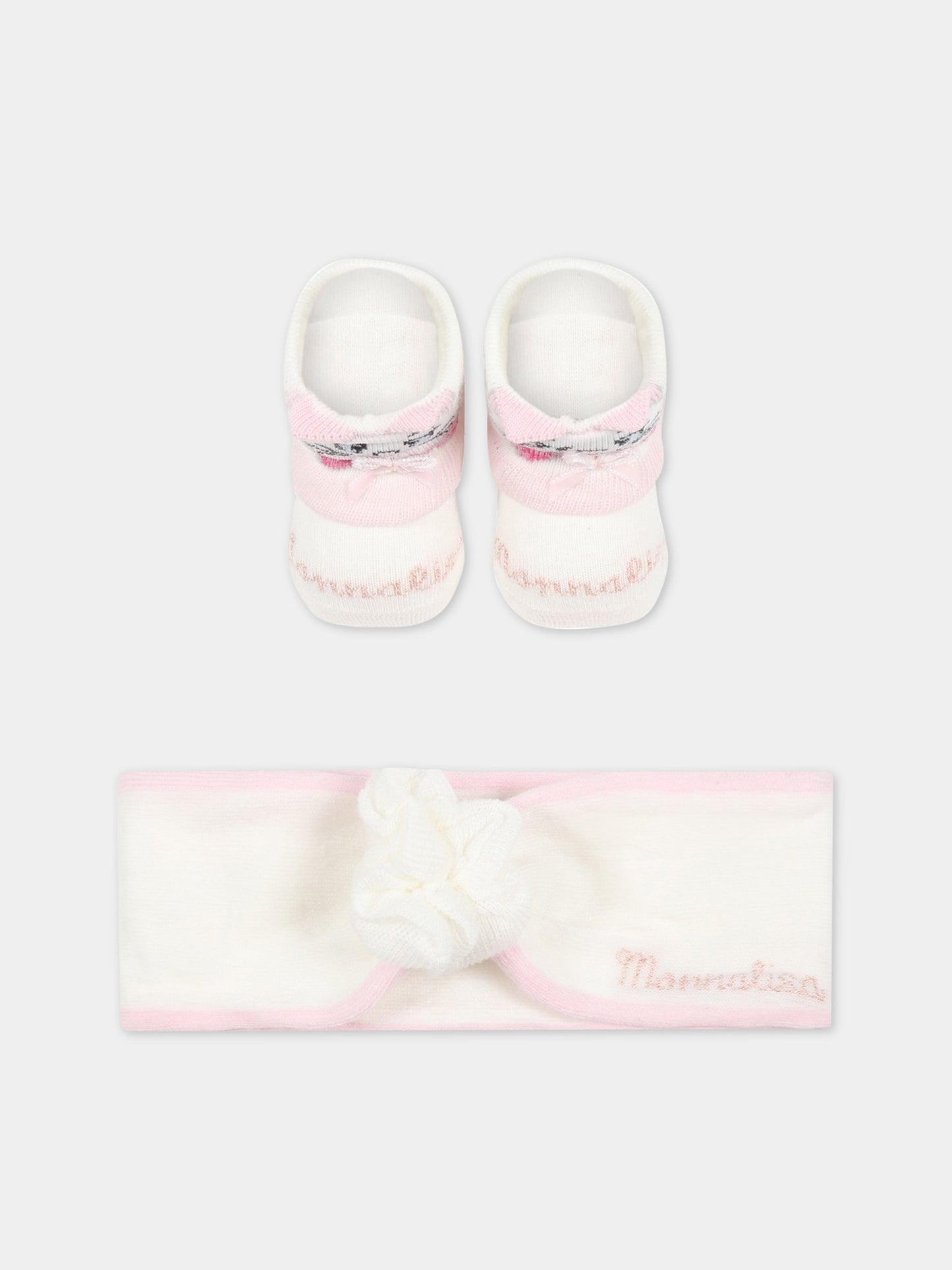 Set avorio per neonata con gatto e logo rosa,Monnalisa,350007 0077 0191