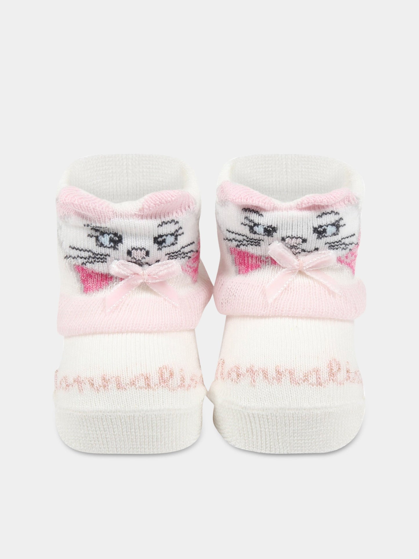 Set avorio per neonata con gatto e logo rosa,Monnalisa,350007 0077 0191