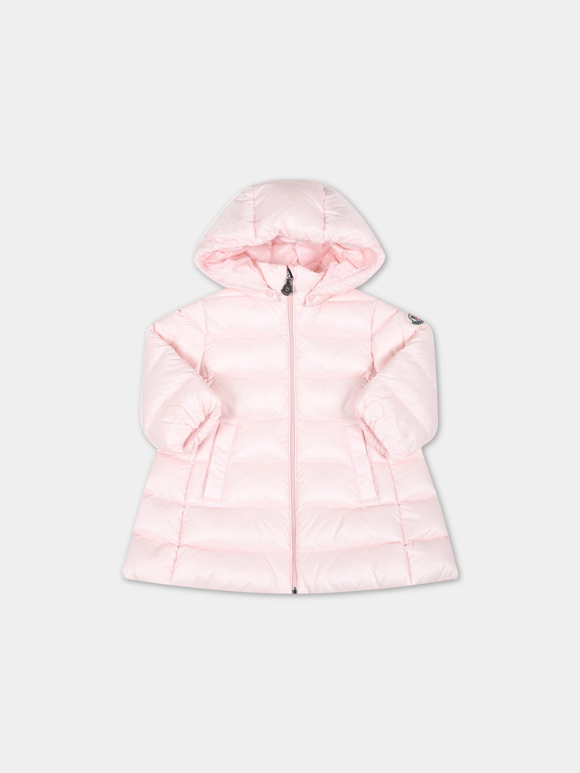 Piumino rosa per neonata con patch logato,Moncler Kids,951 1A00030 53048 503