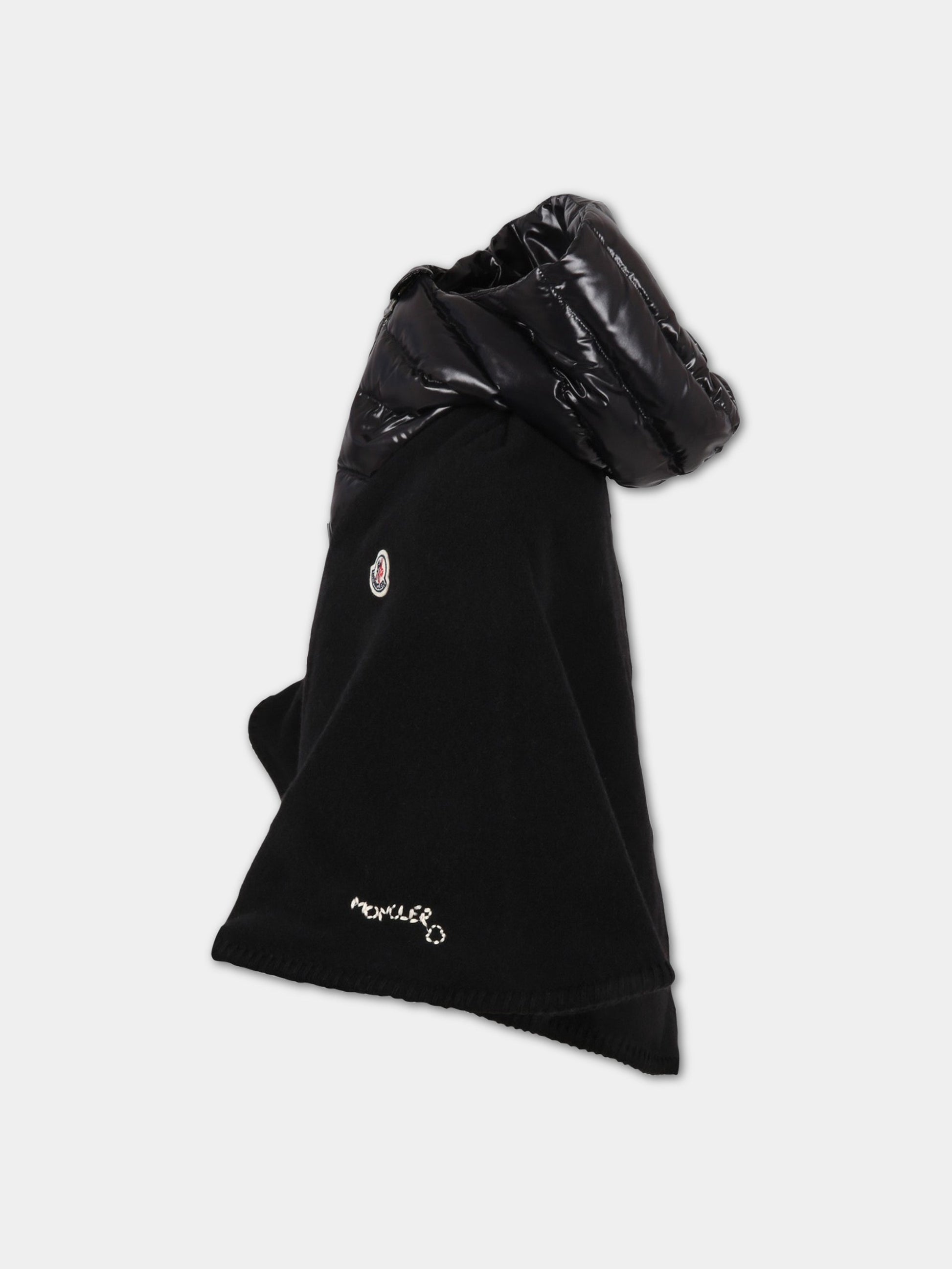 Poncho nero per bambini con patch logato e logo ricamato,Moncler Kids,954 3G00001 0U077 999