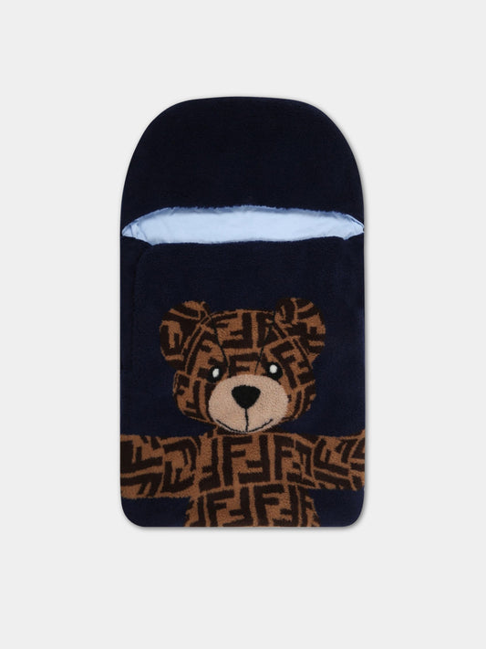 Sacco nanna blu per neonato con orso,Fendi Kids,BUJ223 AJ2N F1I11