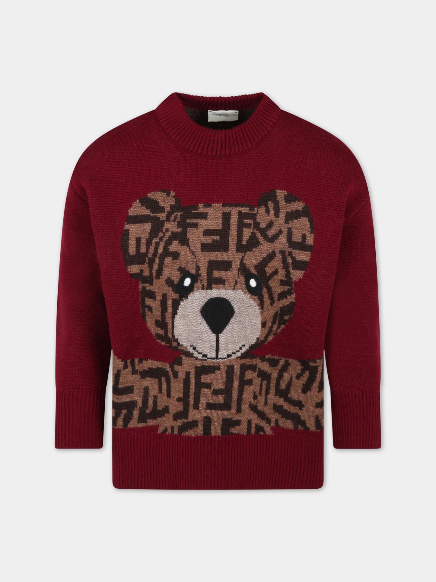 Maglione bordeaux per bambini con orso,Fendi Kids,JUG037 AJ3E F1I12