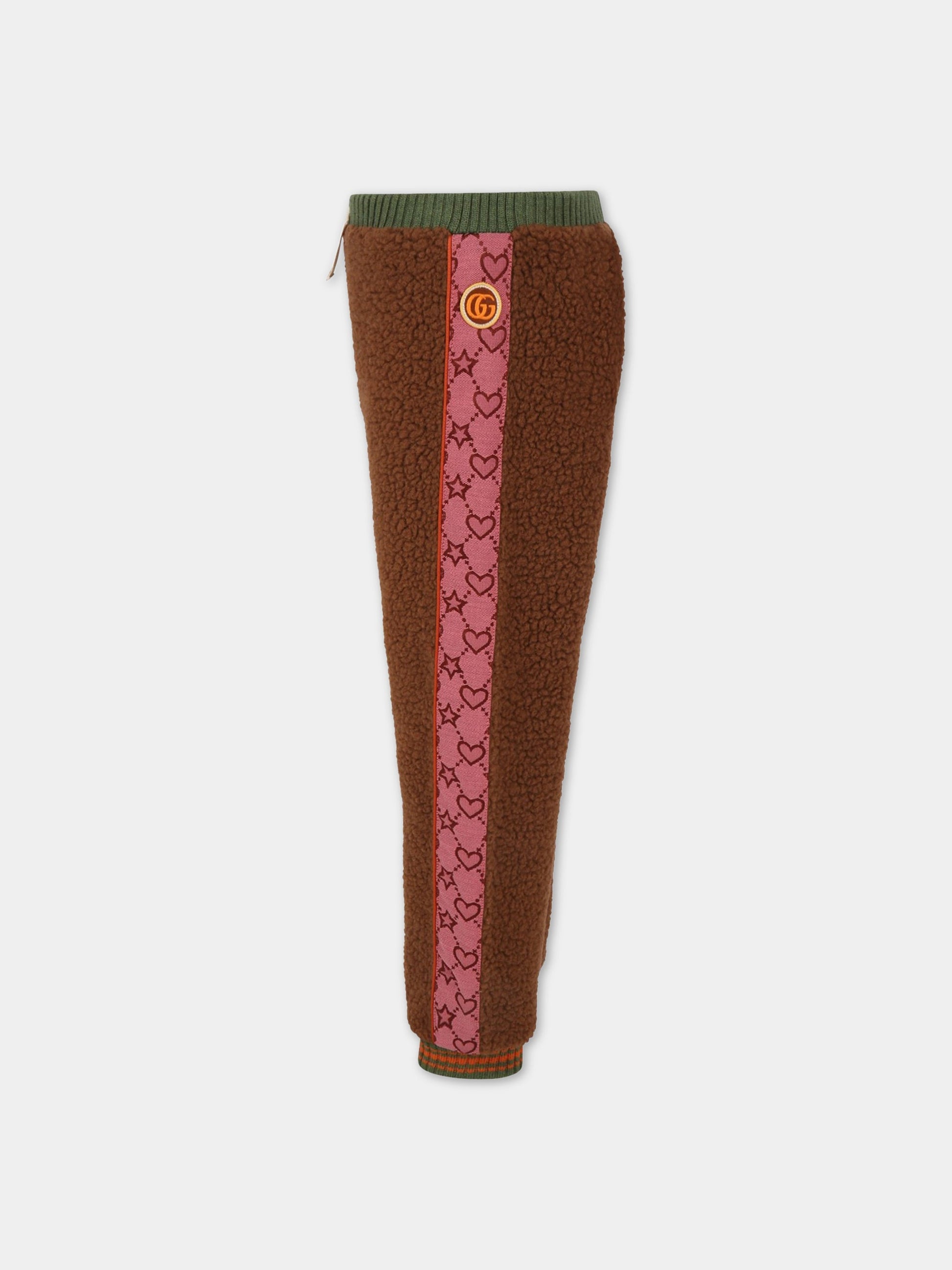 Pantalone marrone per bambina con patch,Gucci Kids,694968 XWATX 5150