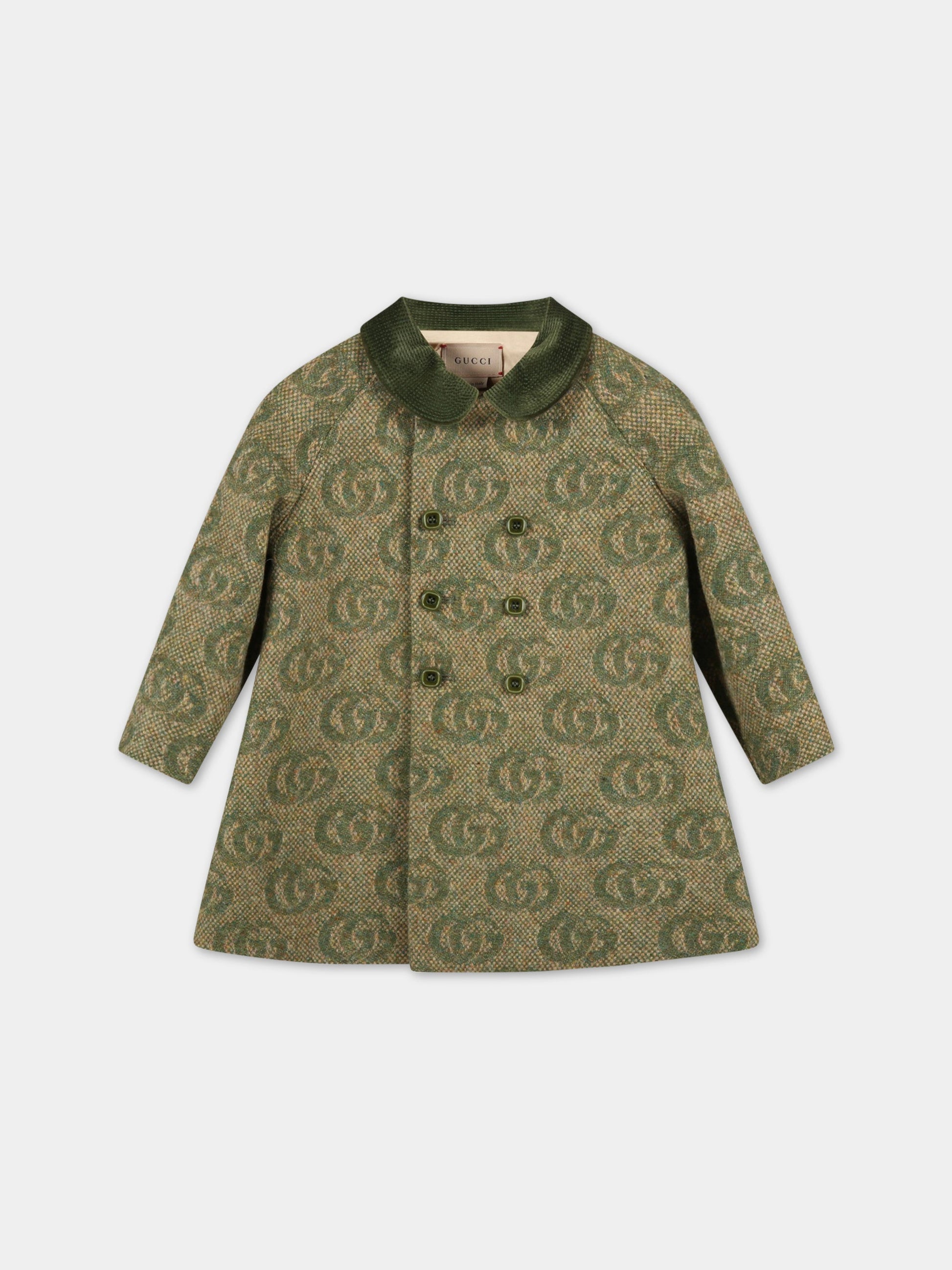 Cappotto verde per neonata con doppia GG,Gucci Kids,692706 XWATM 2298