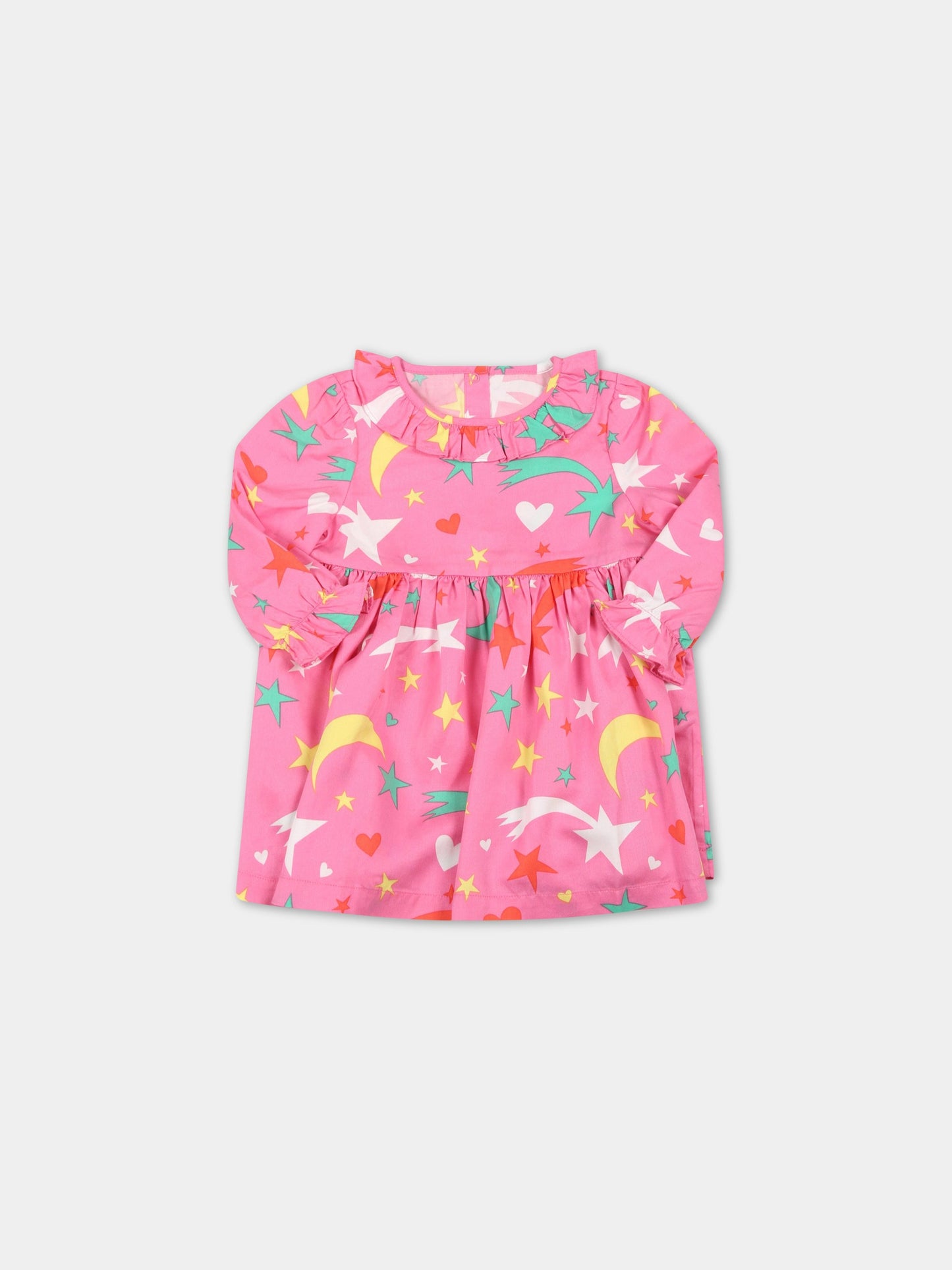 Vestito fucsia per neonata con stelle colorate,Stella Mccartney Kids,8R1150 Z0482 511MC