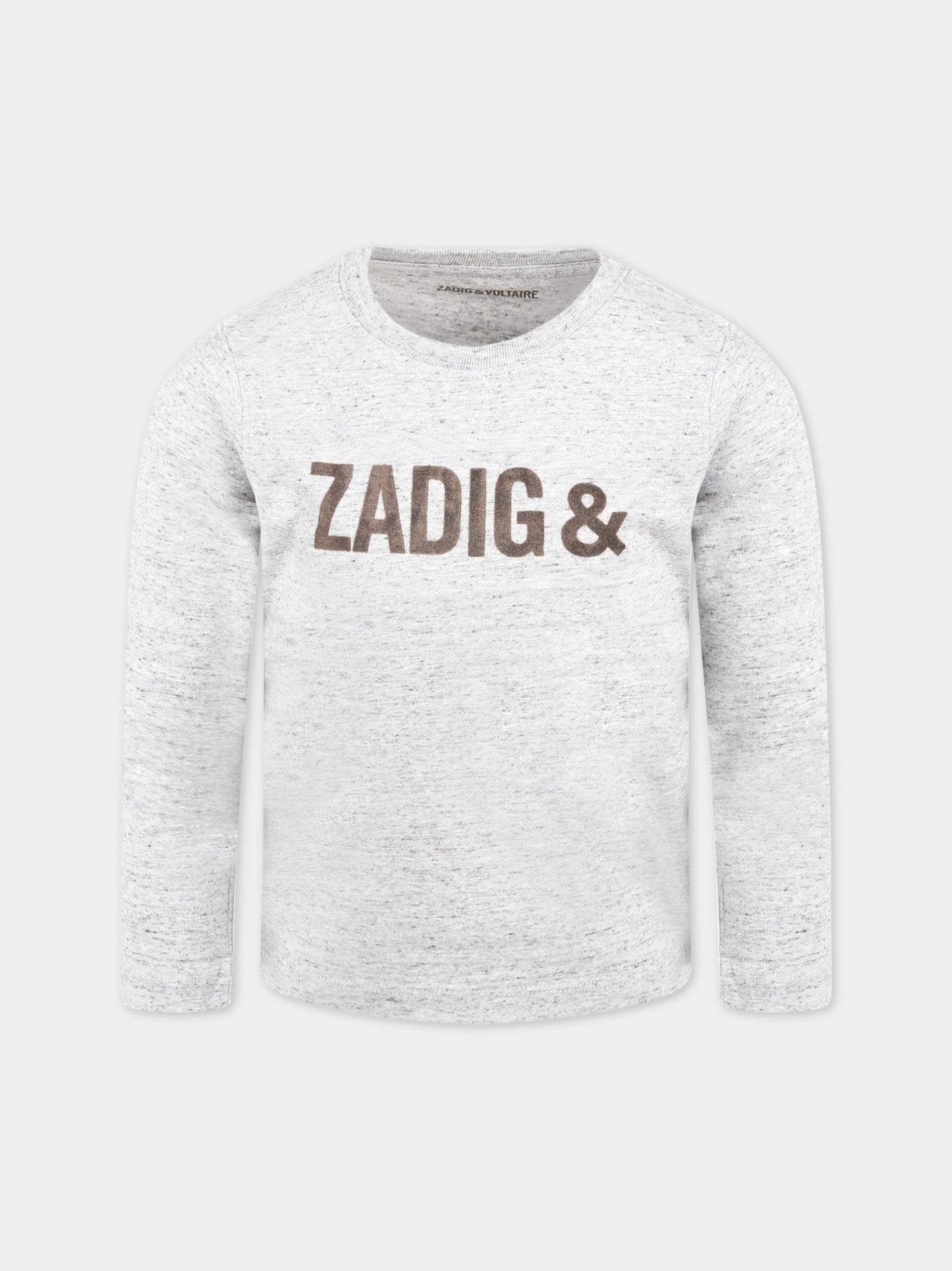 T-shirt grigia per bambino con logo,Zadig & Voltaire Kids,X25334 A35