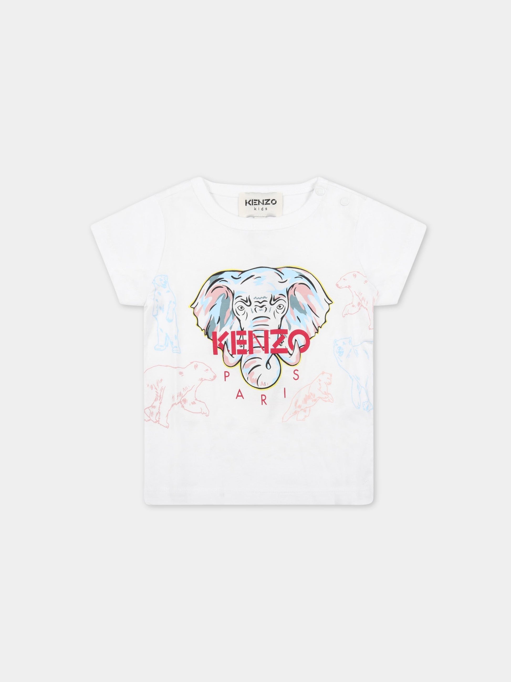 T-shirt bianca per neonata con elefante,Kenzo Kids,K05408 10P