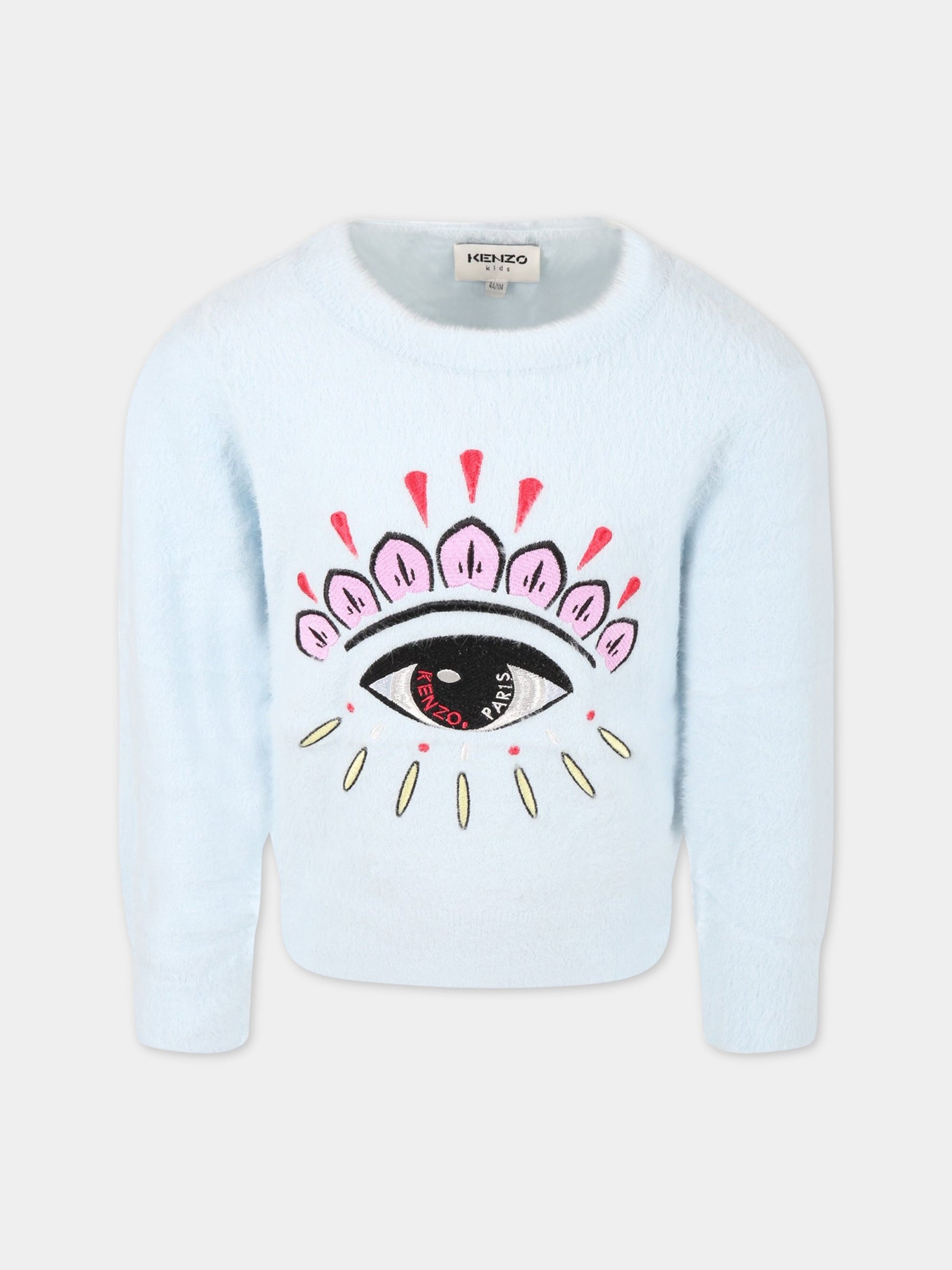 Maglione celeste per bambina con iconico occhio,Kenzo Kids,K15594 782