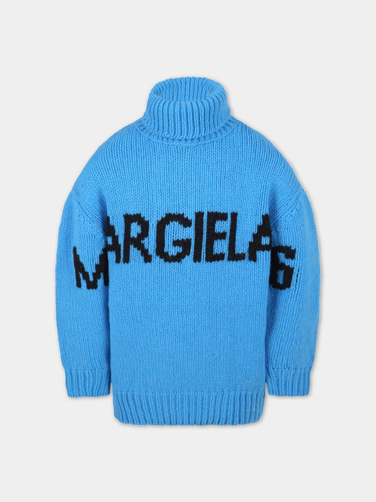 Dolcevita azzurro per bambini con logo,Mm6 Maison Margiela,M60194 MM074 M6803