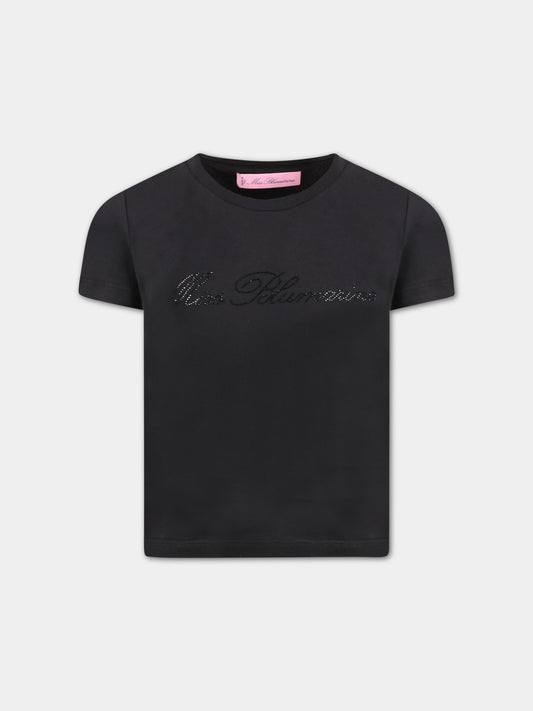 T-shirt nera per bambina con logo,Blumarine Baby,IF2097 J0088 A6613