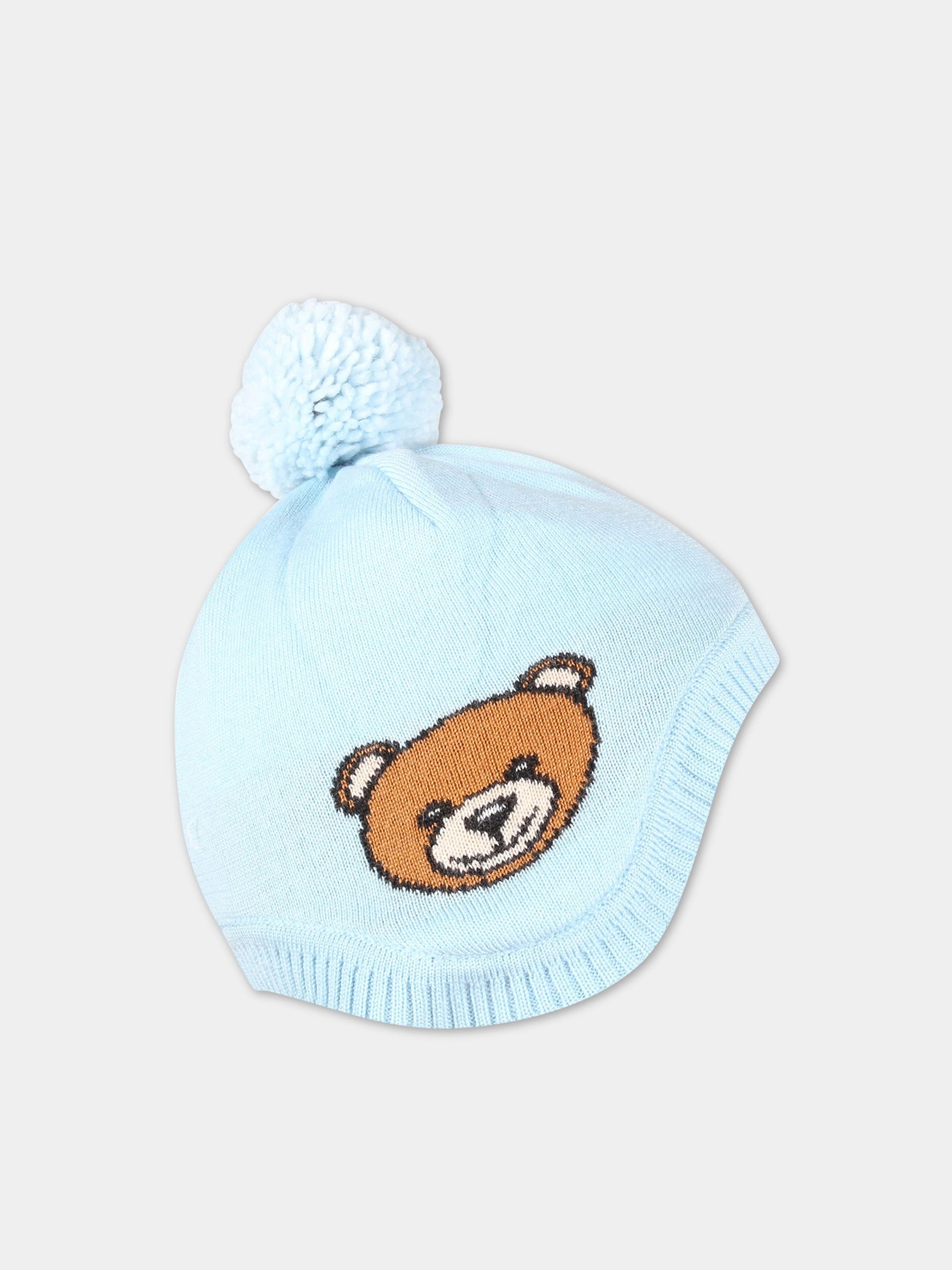 Cappello celeste per neonato con logo,Moschino Kids,MUX044 LHE18 40304