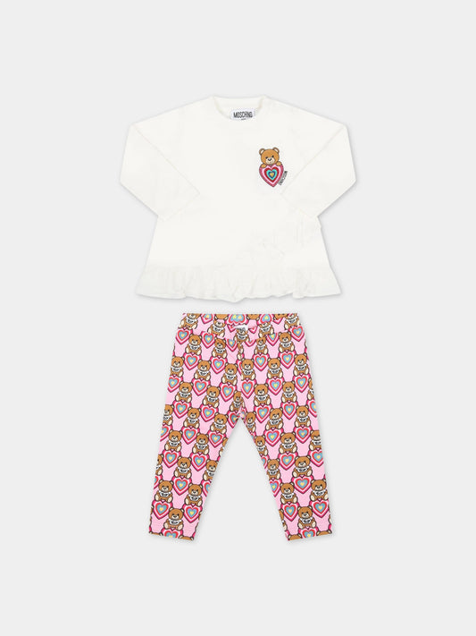 Completo multicolor per neonata con cuori,Moschino Kids,MDK025 LBBA7 82579