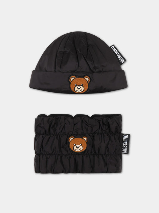 Set nero per bambini con teddy bear,Moschino Kids,HUX01R L3A22 60100