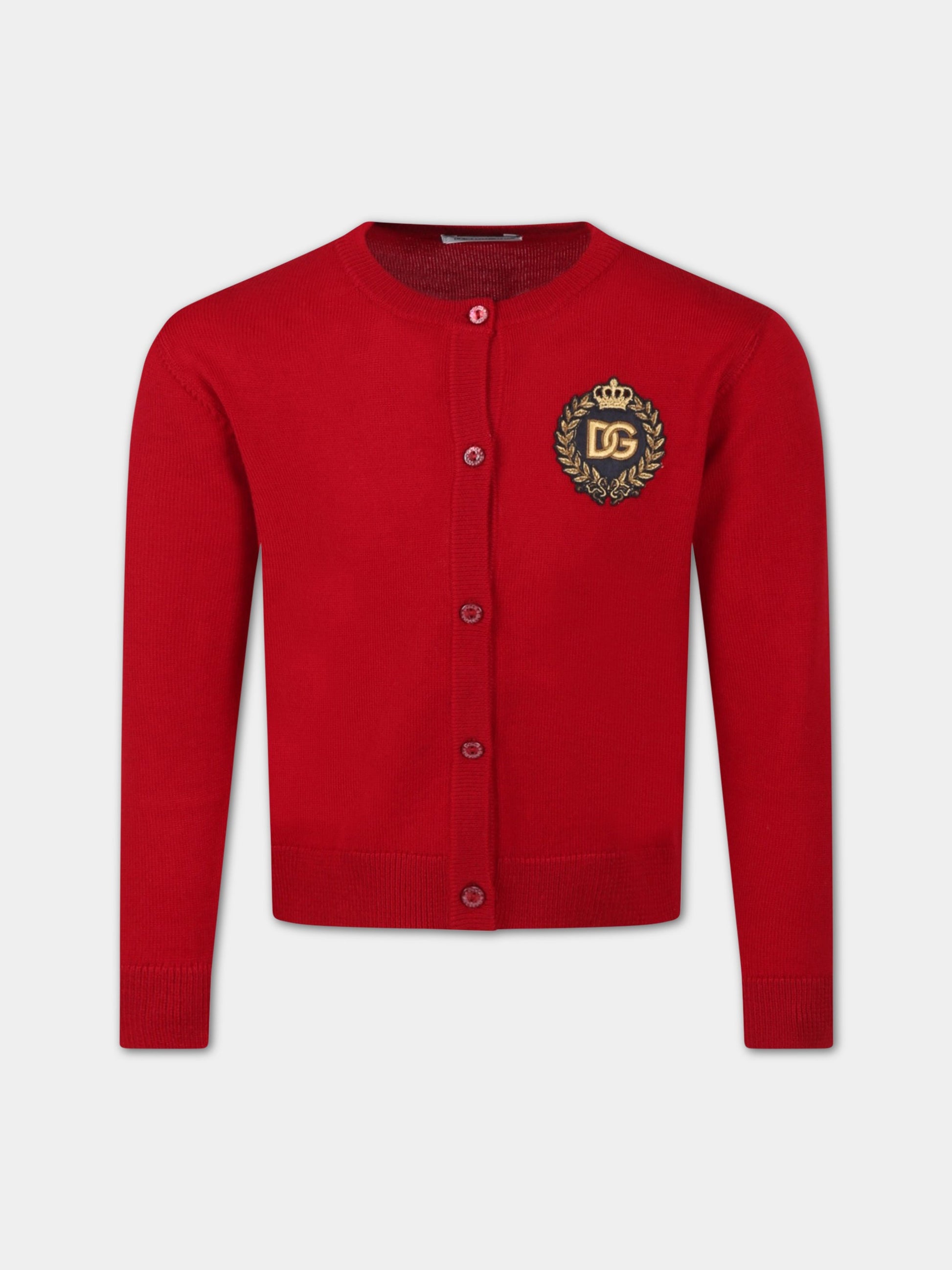 Cardigan rosso per bambina con patch,Dolce & Gabbana Kids,L5KWH6 JBVV0 R0226