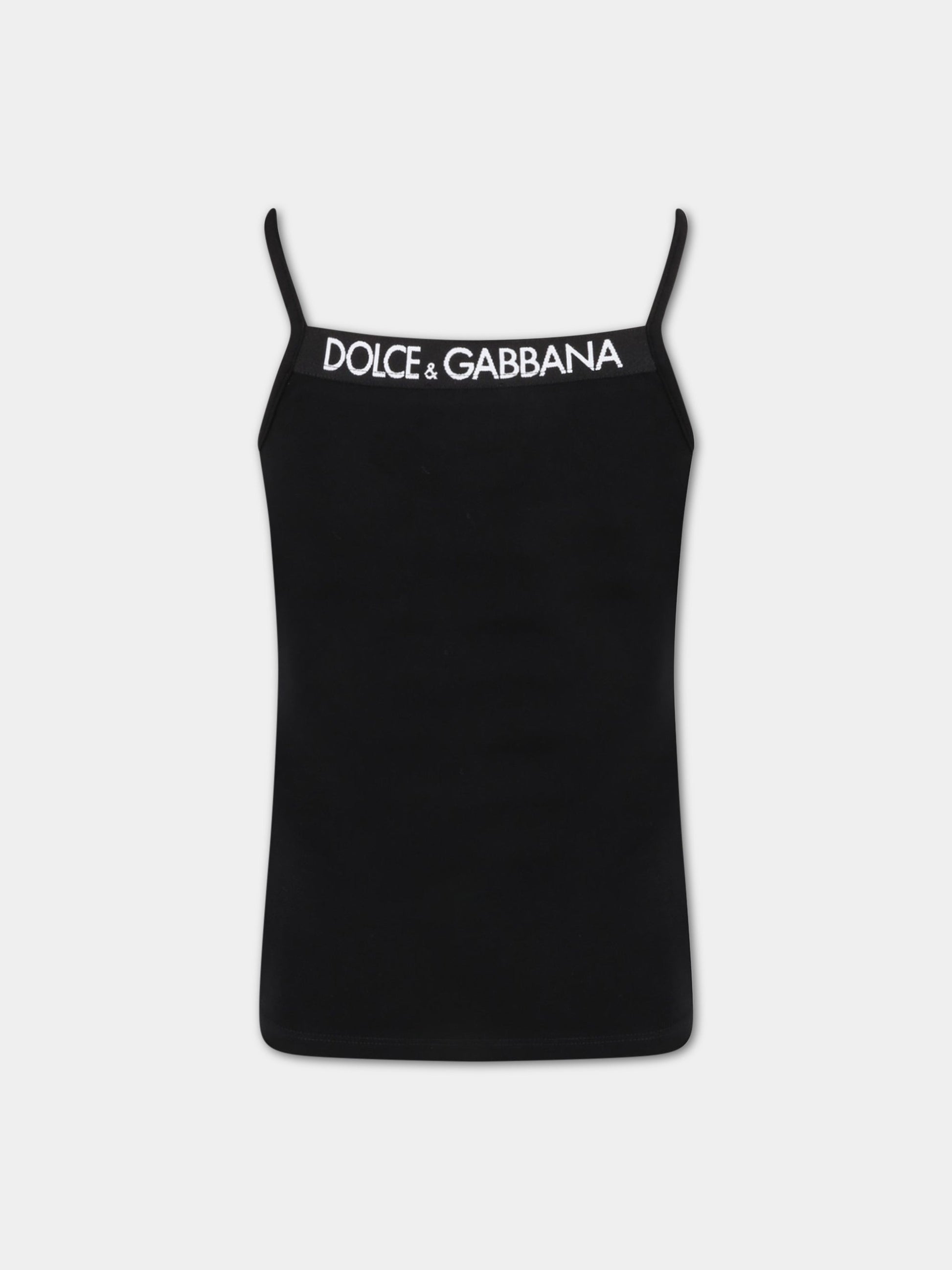 Canottiera nera per bambina con logo,Dolce & Gabbana Kids,L5J714 FUGNE N0000