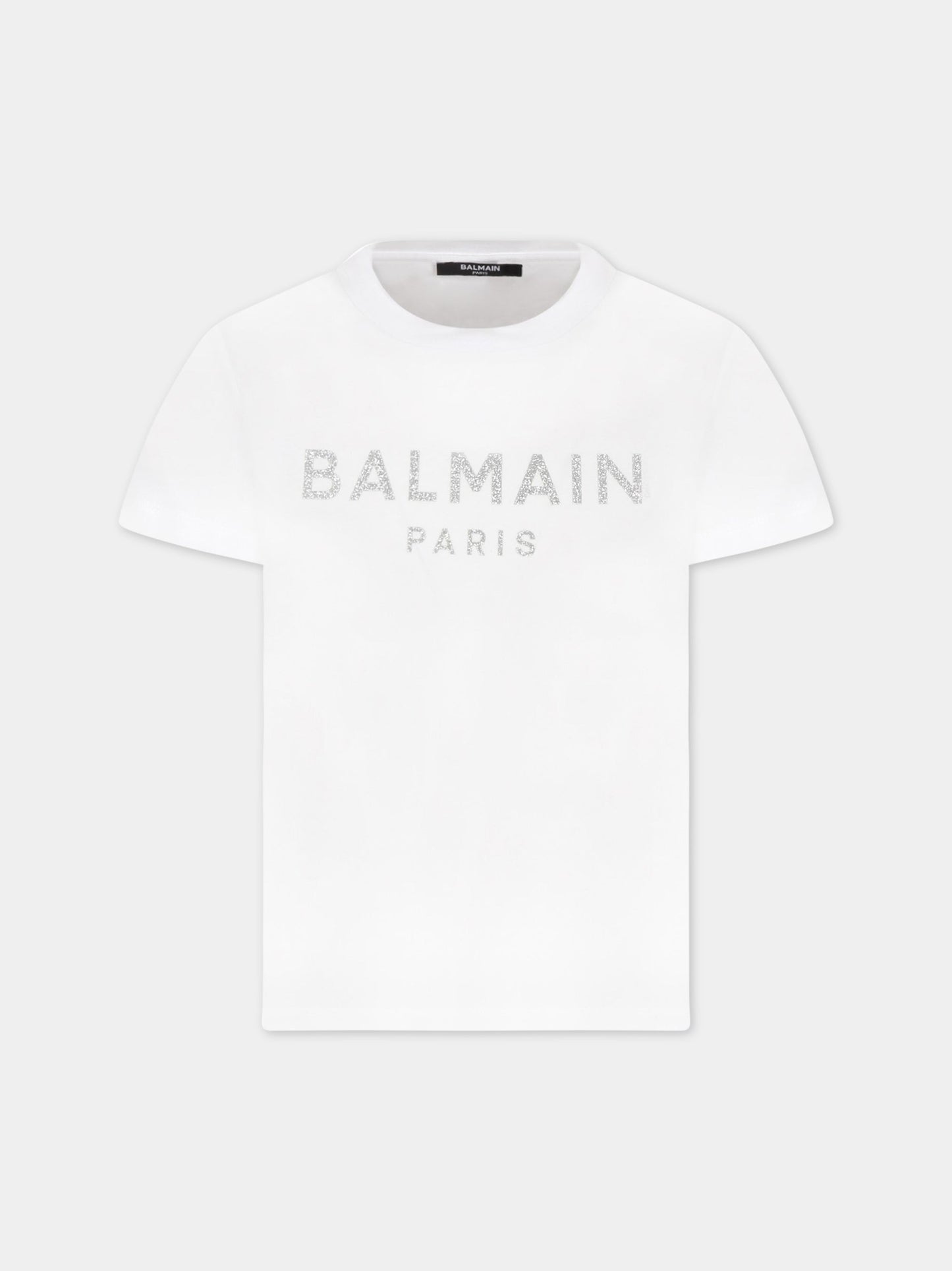 T-shirt bianca per bambina con logo,Balmain Kids,6R8C01 J0177 100AG