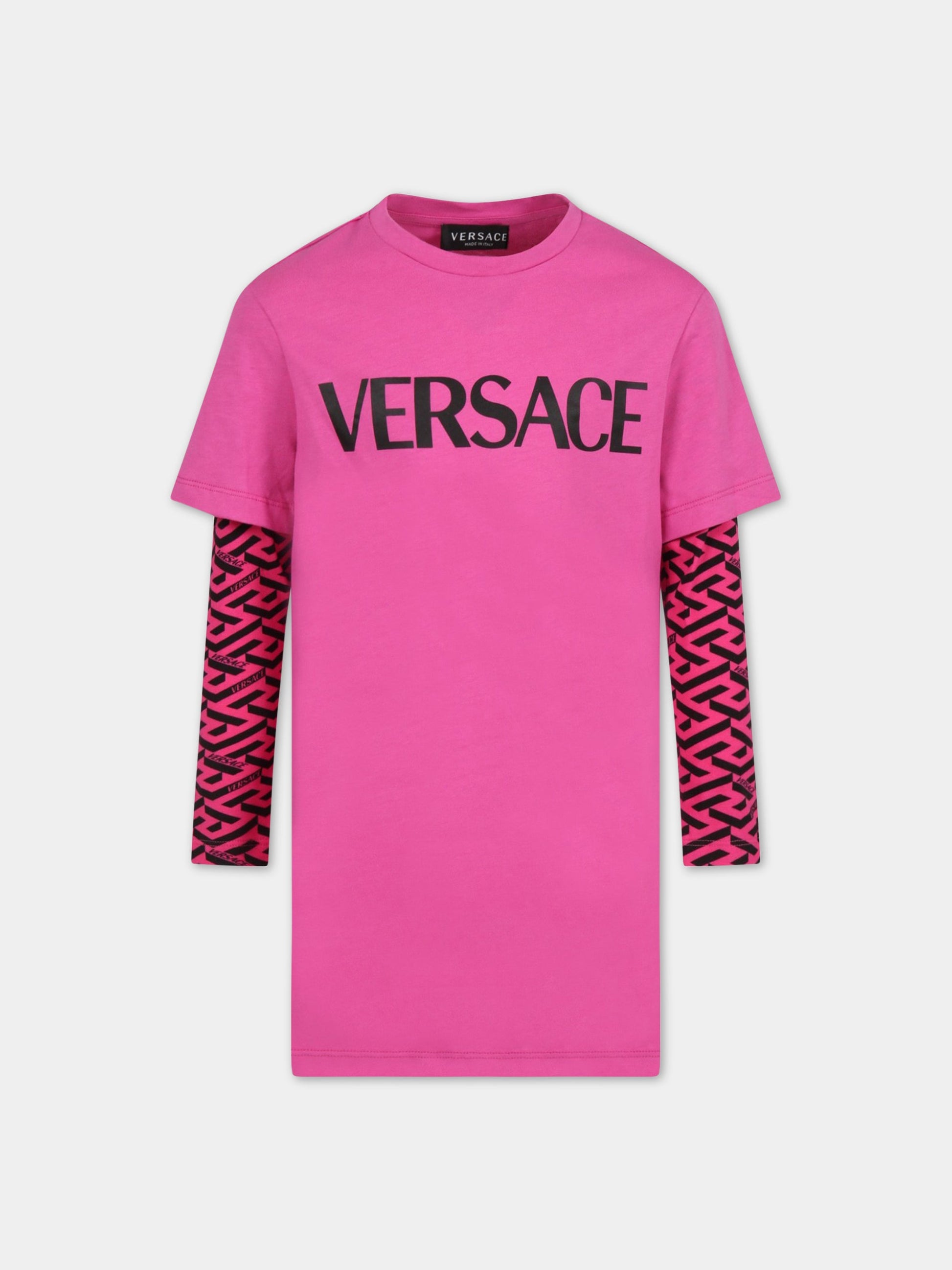 Vestito fucsia per bambina con logo,Versace,1006738 1A04691 2P110 AY6079