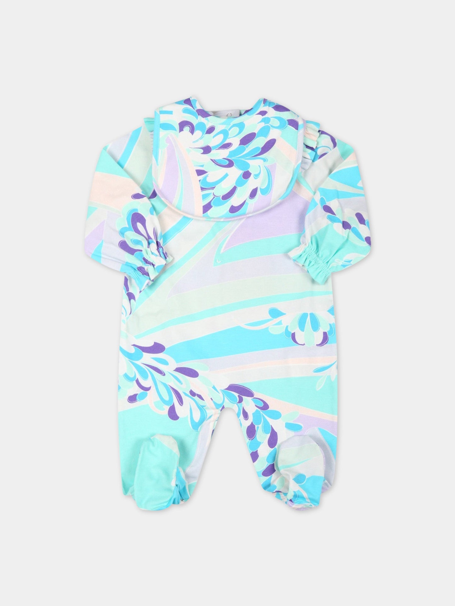 Set celeste per neonata con iconica stampa,Emilio Pucci Junior,9RB000 J0192 630MC