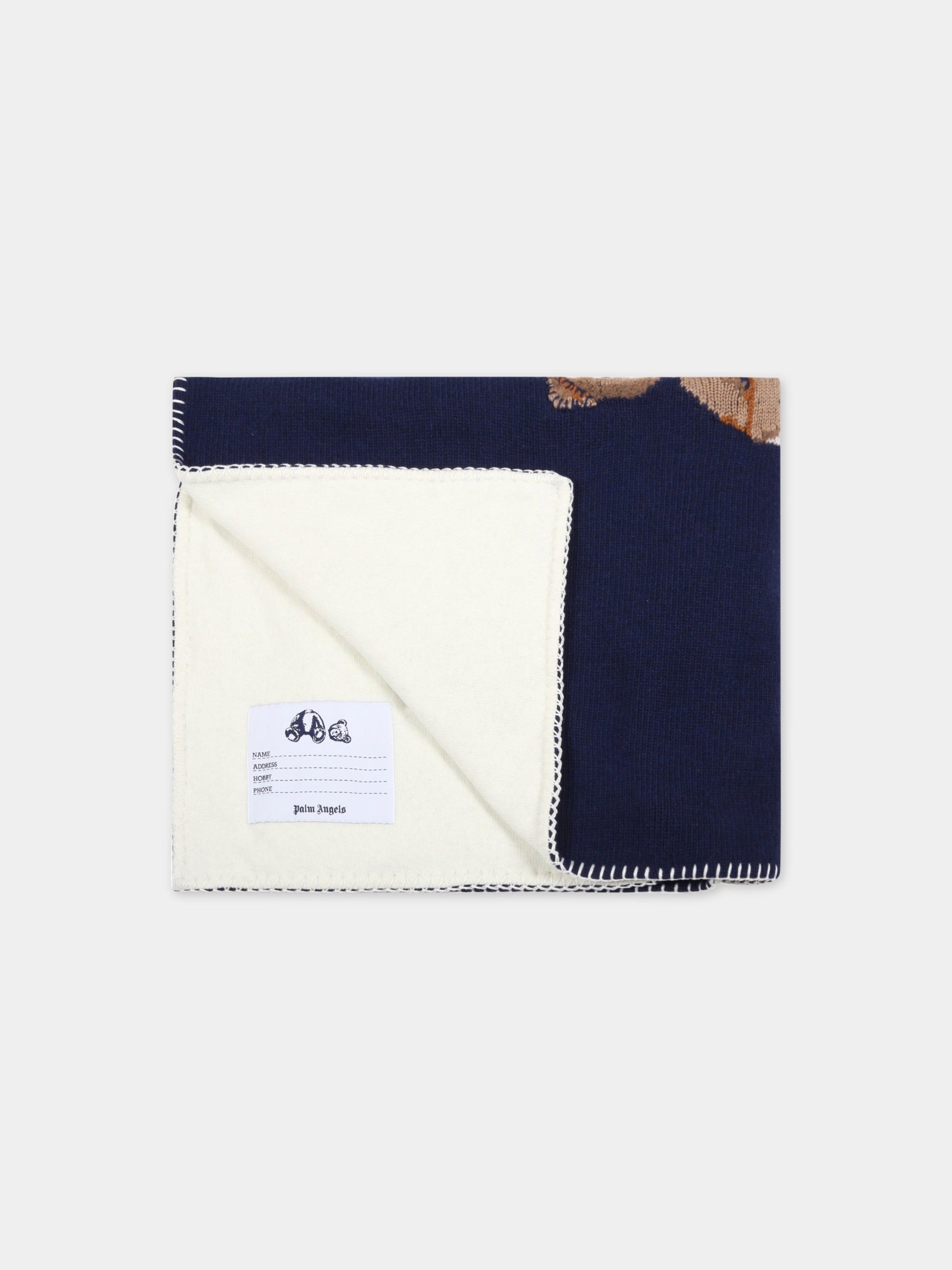 Coperta blu per neonati con orso,Palm Angels,PBXR001F22KNI0014660