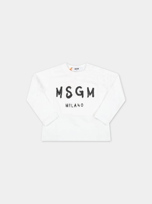 T-shirt bianca per neonati con logo nero,Msgm Kids,MS029103 001