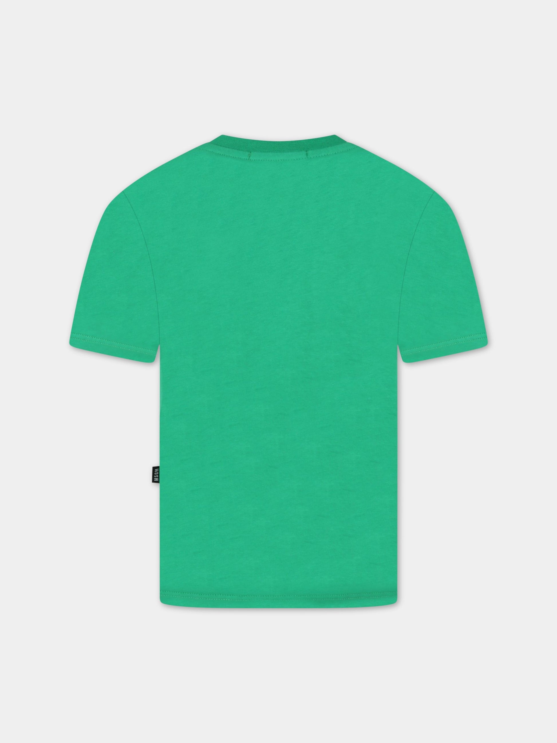 T-shirt verde per bambini con logo bianco,Msgm Kids,MS029075 080