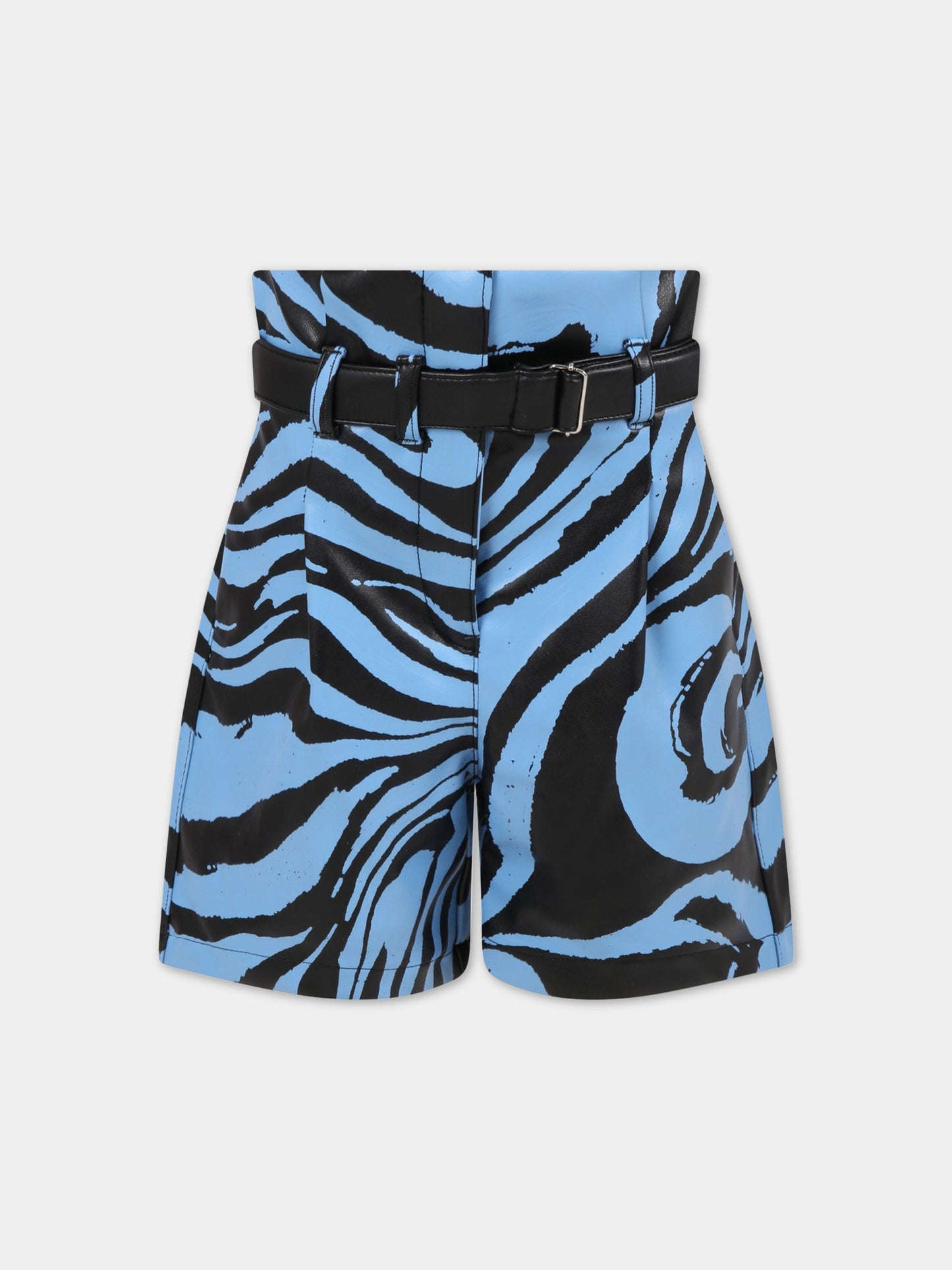 Shorts azzurri per bambina con stampa zebrata,Philosophy,PJBE60 PE65 ZEBRA KHUNI2D080