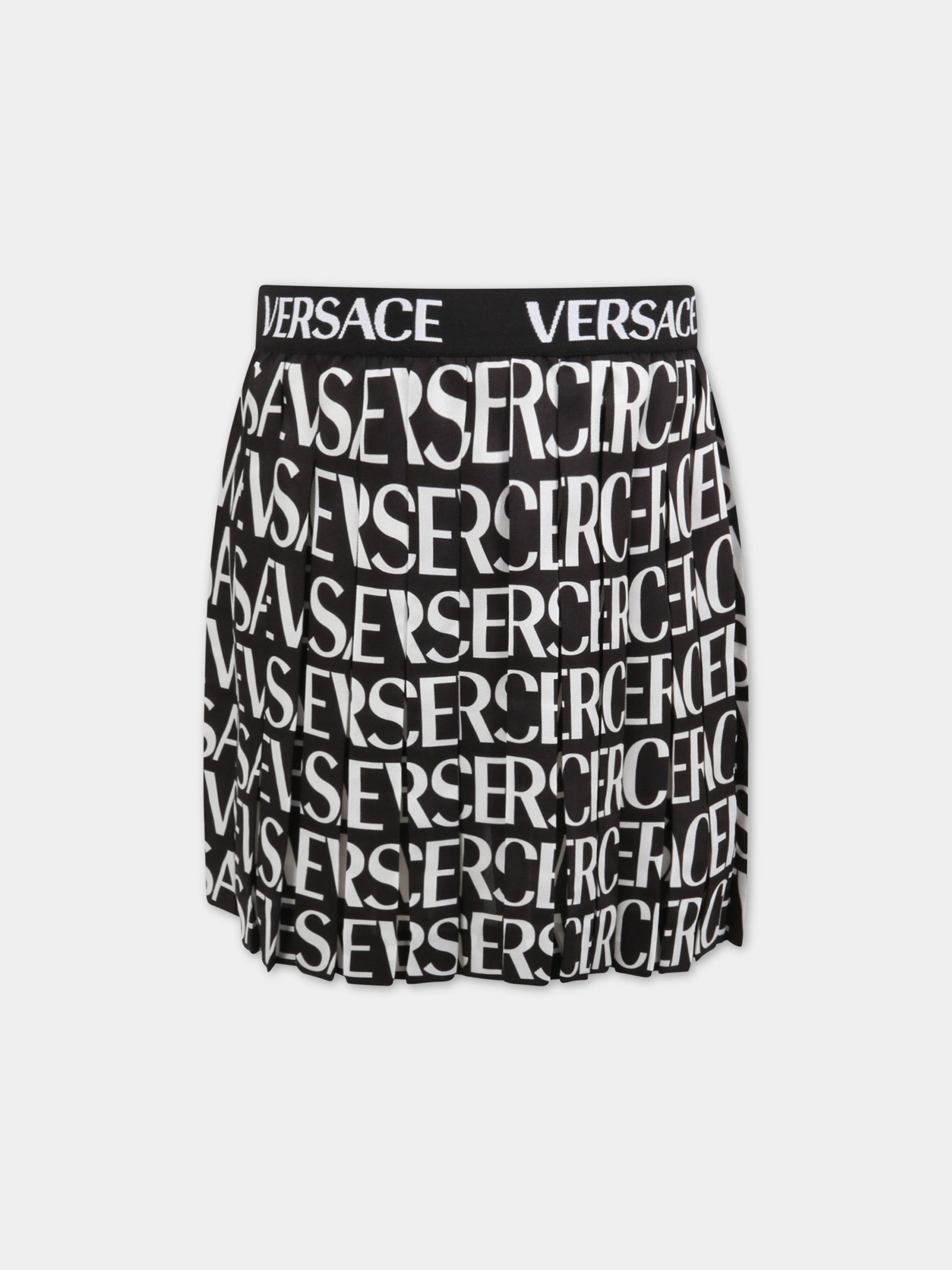 Gonna nera per bambina con logo bianco,Versace,1000240 1A05196 5B040 AY0007