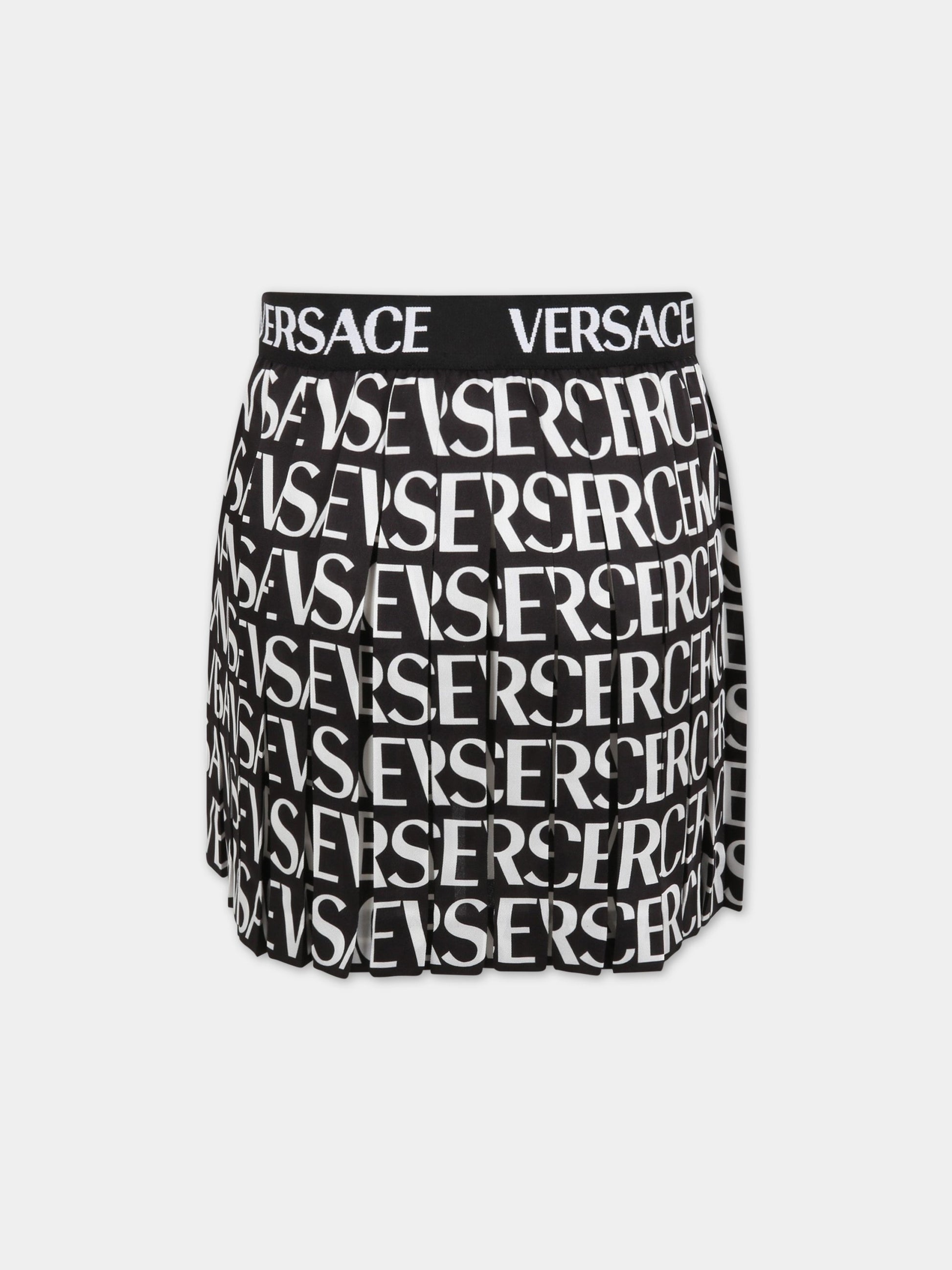 Gonna nera per bambina con logo bianco,Versace,1000240 1A05196 5B040 AY0007