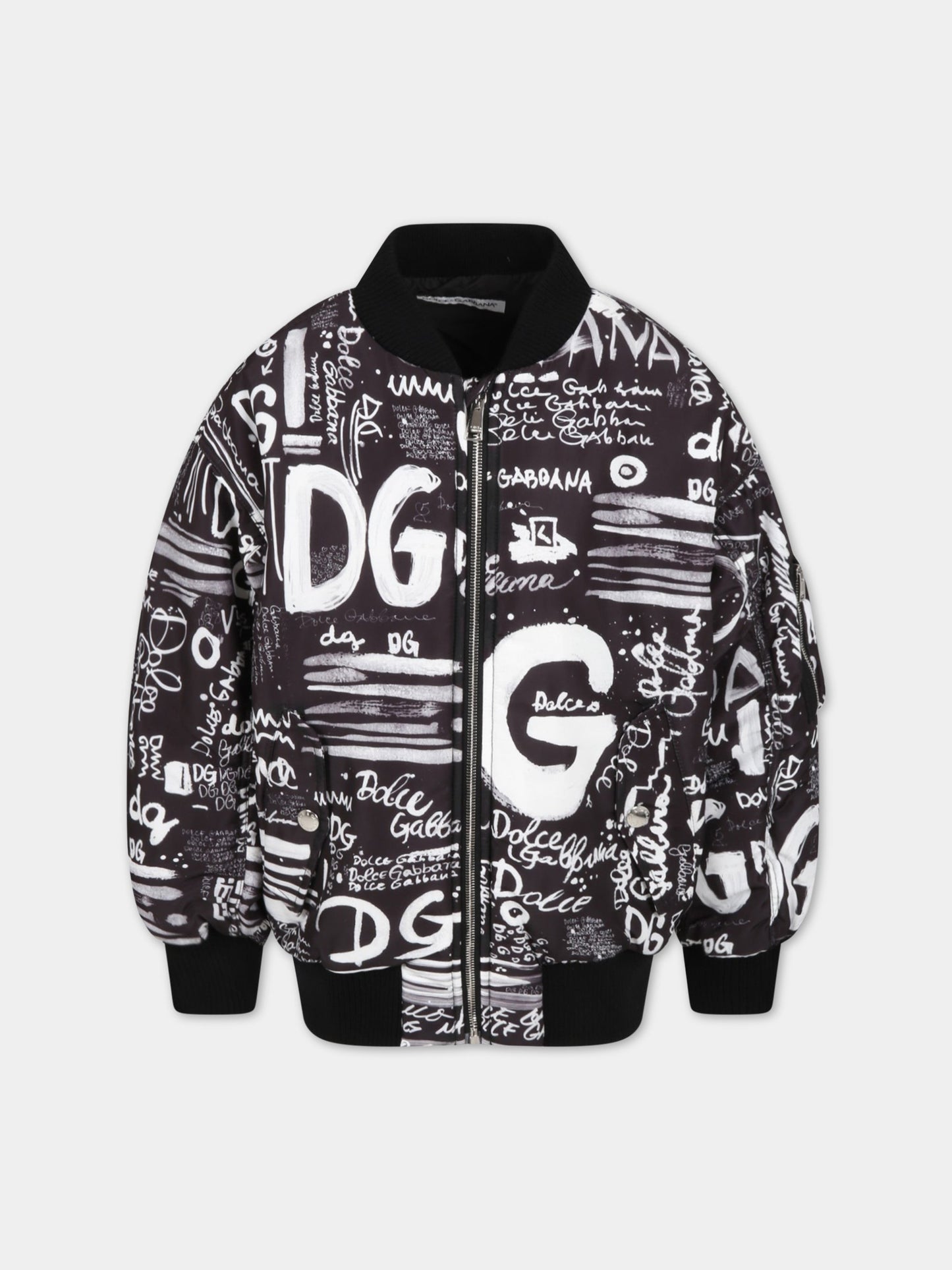 Piumino nero per bambino con loghi,Dolce & Gabbana Kids,L4JB4X ISMC4 HNSAA