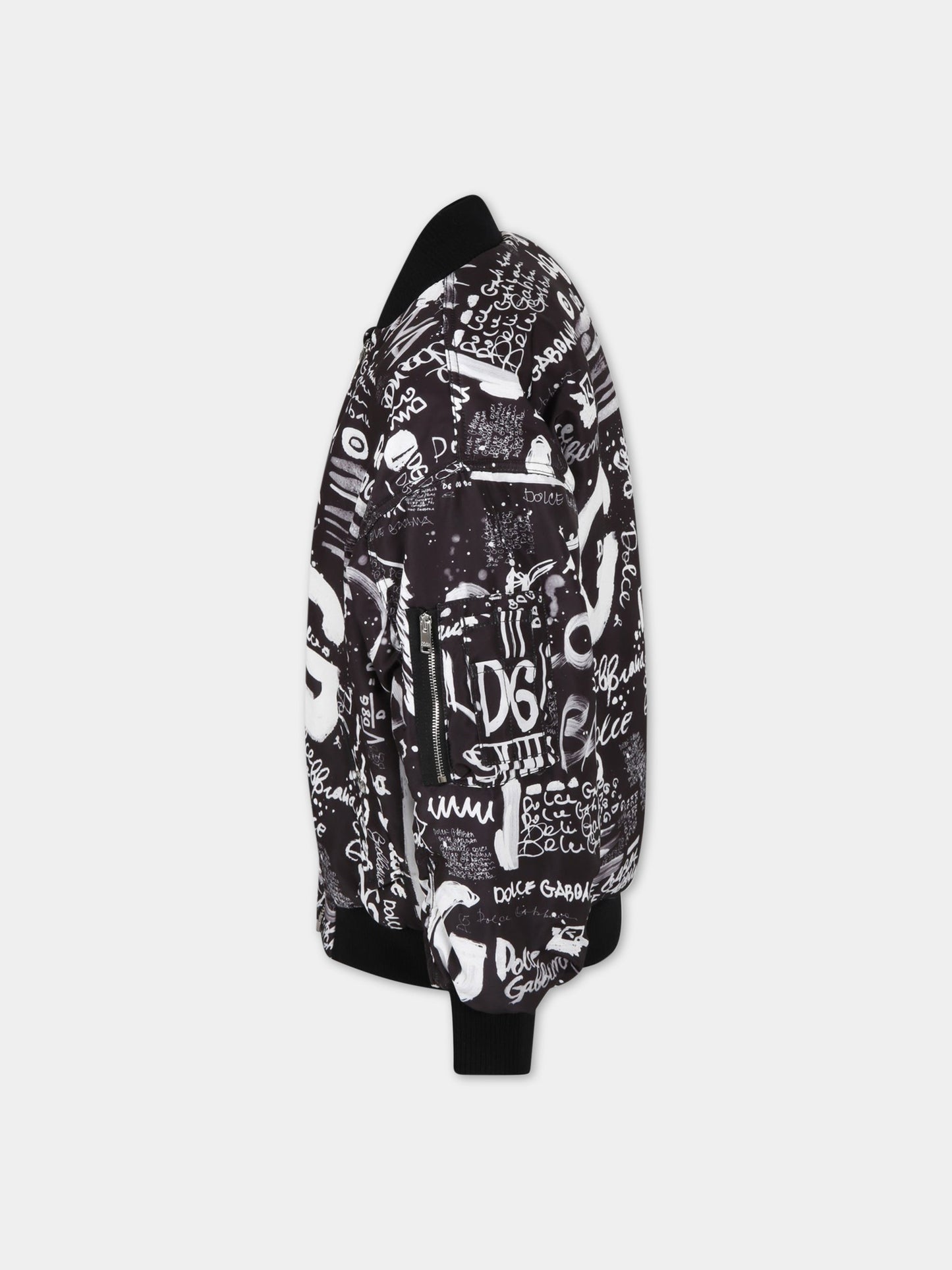 Piumino nero per bambino con loghi,Dolce & Gabbana Kids,L4JB4X ISMC4 HNSAA