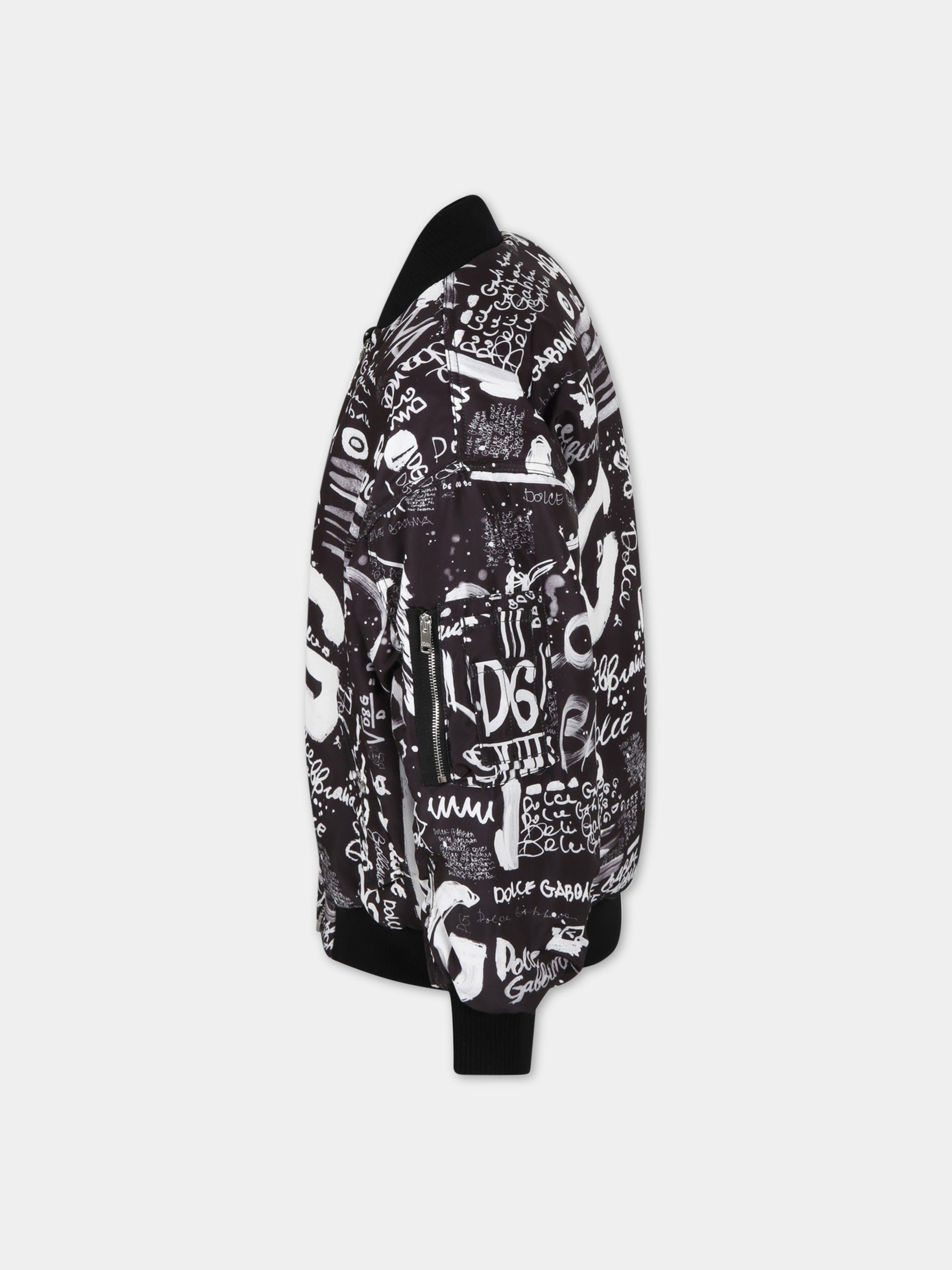 Piumino nero per bambino con loghi,Dolce & Gabbana Kids,L4JB4X ISMC4 HNSAA